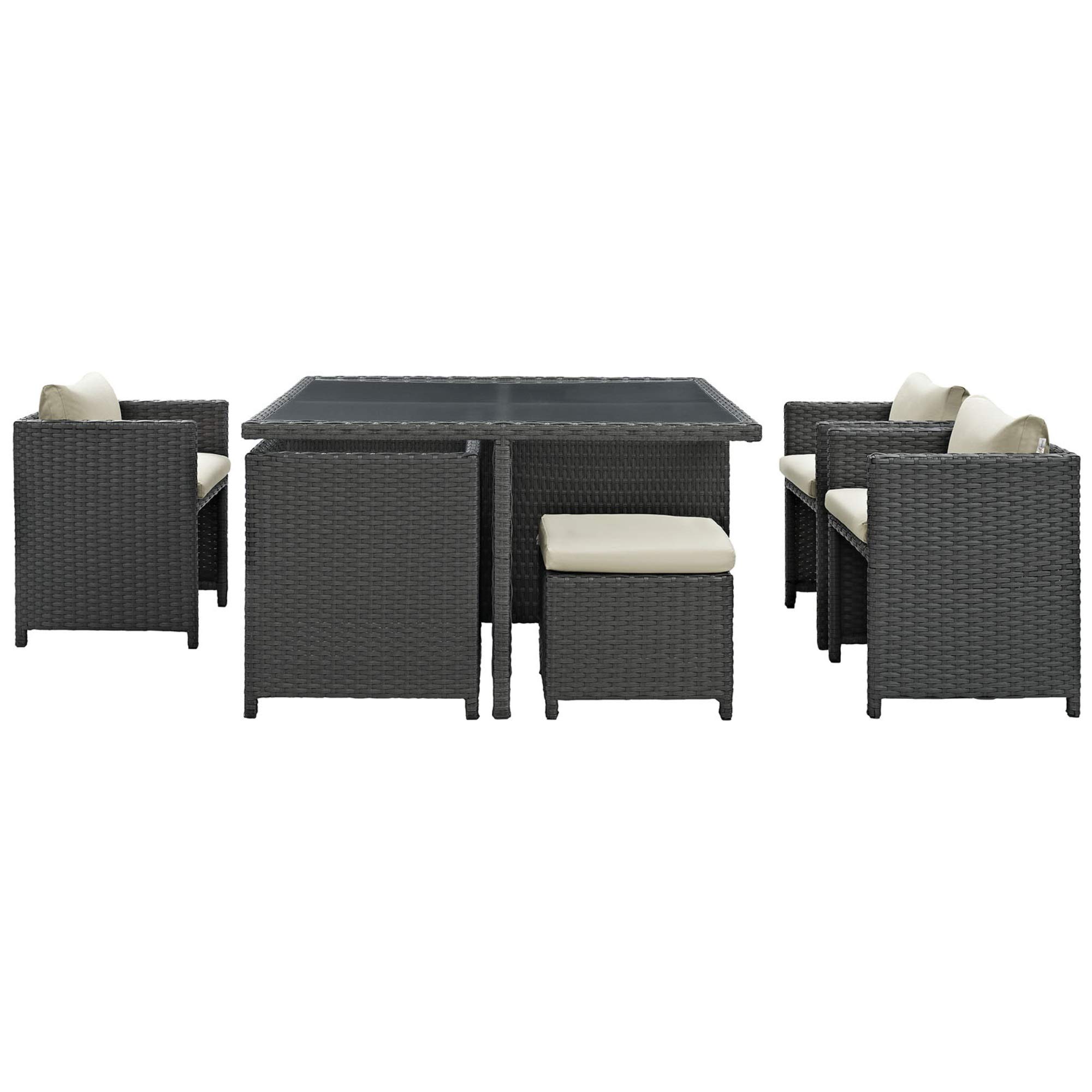 Ergode Sojourn 9-Piece Outdoor Patio Dining Set with Sunbrella Cushions - UV-Resistant Synthetic Rattan & Aluminum Frame - Perfect for Backyard, Garden, Poolside or Terrace Dining