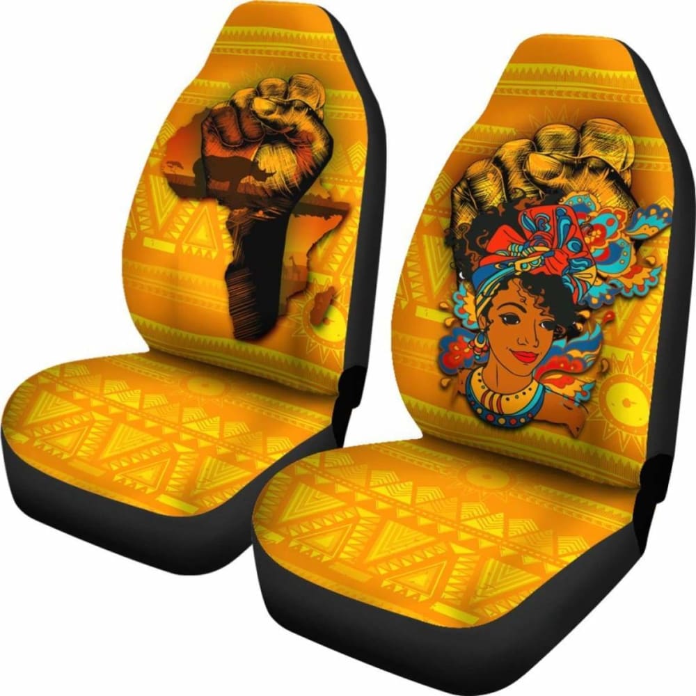 Premium African Print Car Seat Covers - Black Women Power & Africa Map Design (105905) - Stylish Protection for Cars, SUVs & Trucks - Perfect for Cultural Pride & Road Trips
