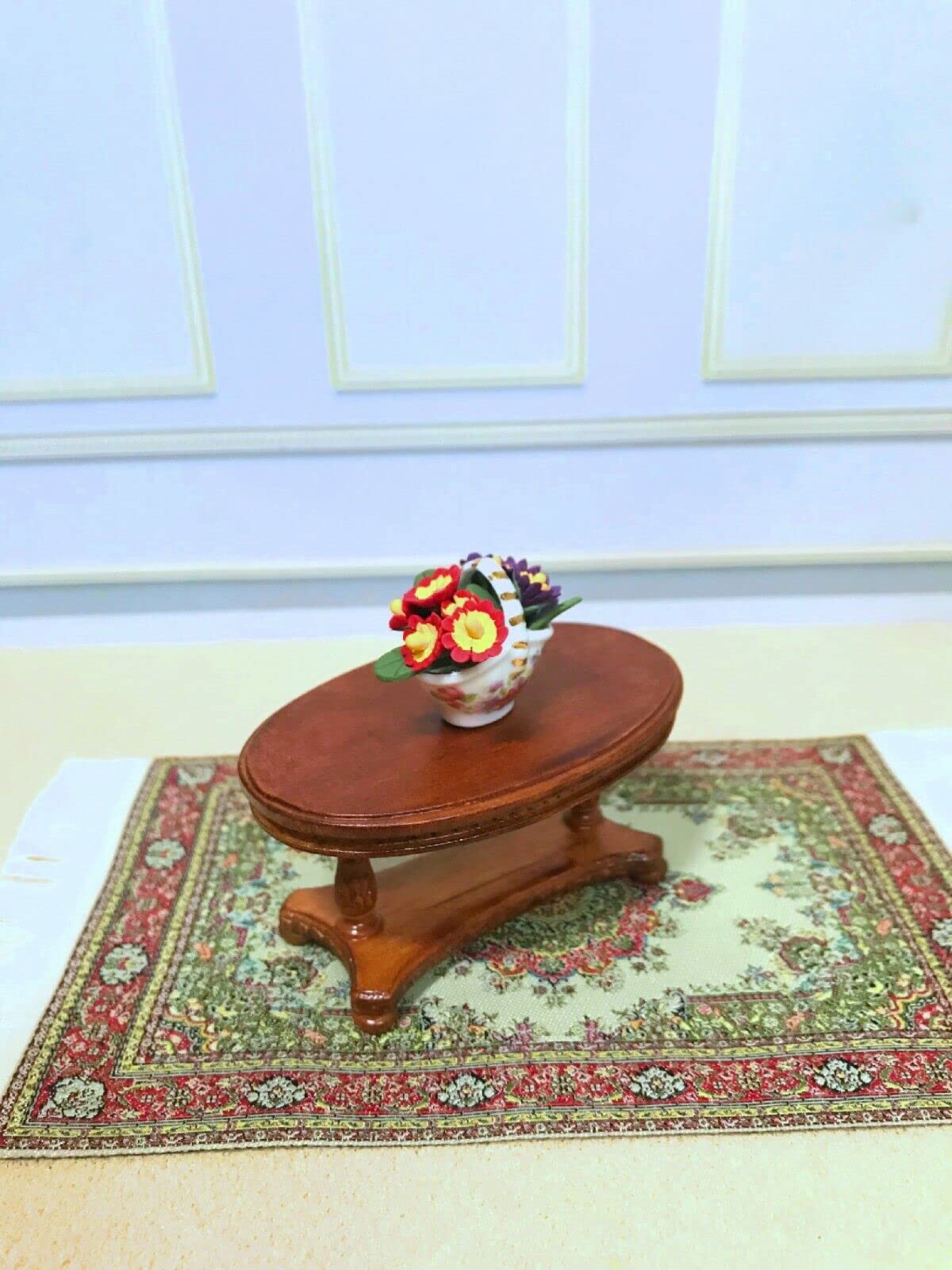Bespoke Dollhouse Miniature Wooden Oval Walnut Coffee Table - Handcrafted Dollhouse Furniture Kit & Scene Accessories for Realistic Home Decor | Perfect for Dollhouse Living Rooms, Bedrooms & Victorian Displays