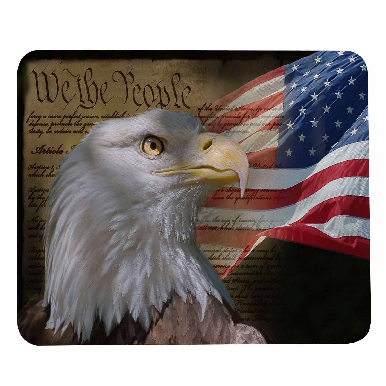 Patriotic USA Flag & Bald Eagle Vintage Constitution Mouse Pad - Non-Slip Computer Mousepad for Laptop, PC, Office & Home (7.9x9.5 Inch) - Perfect for Workstations, Gaming Setups & American Decor