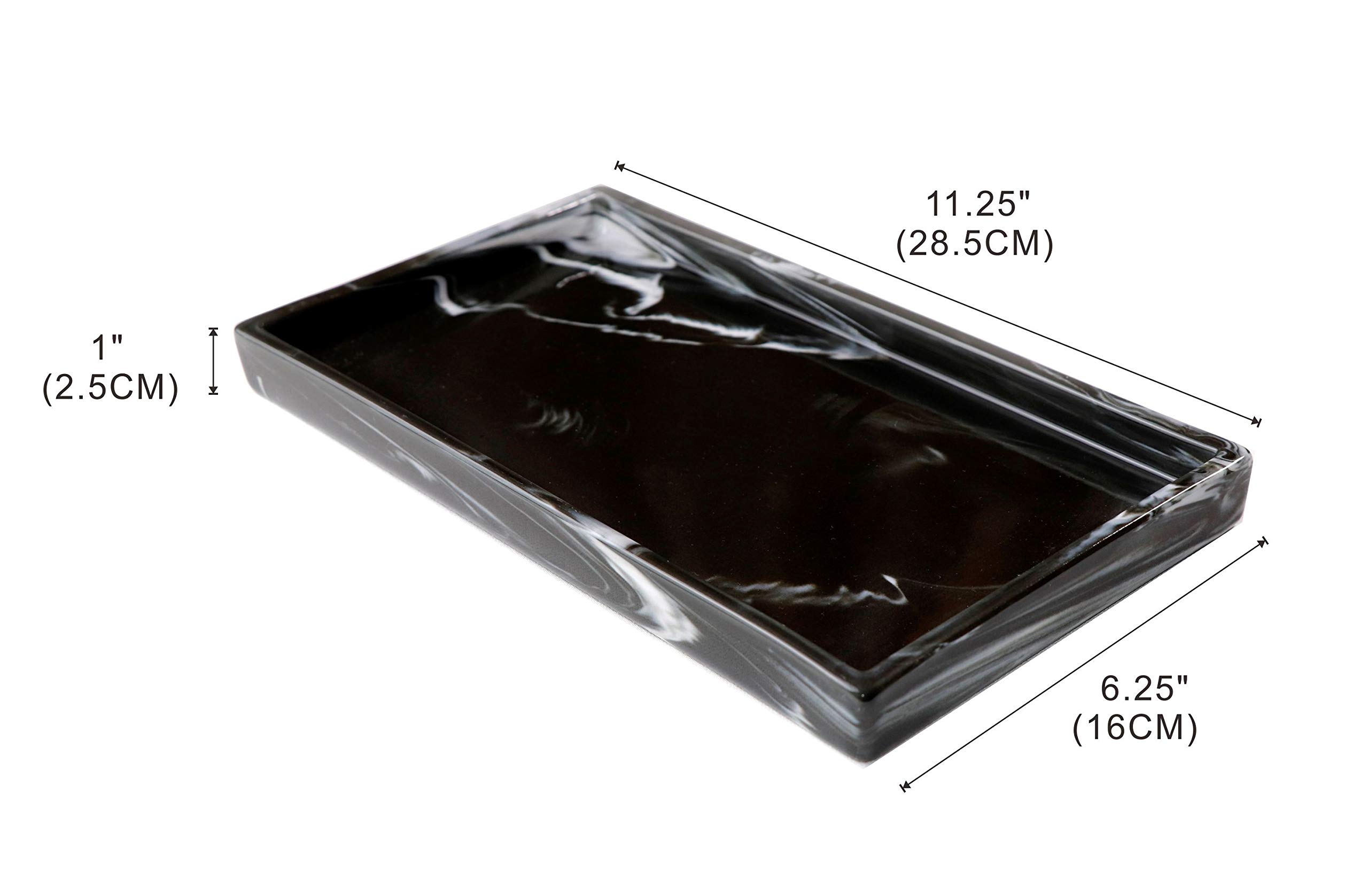 Porcelain Marble Bathroom Tray - Black Medium Rectangle Vanity Organizer for Jewelry, Perfume & Keys | Bathroom Counter Decor, Dresser Tray & Sink Countertop Organizer | Perfect for Spa Days, Home Decor & Gift Giving