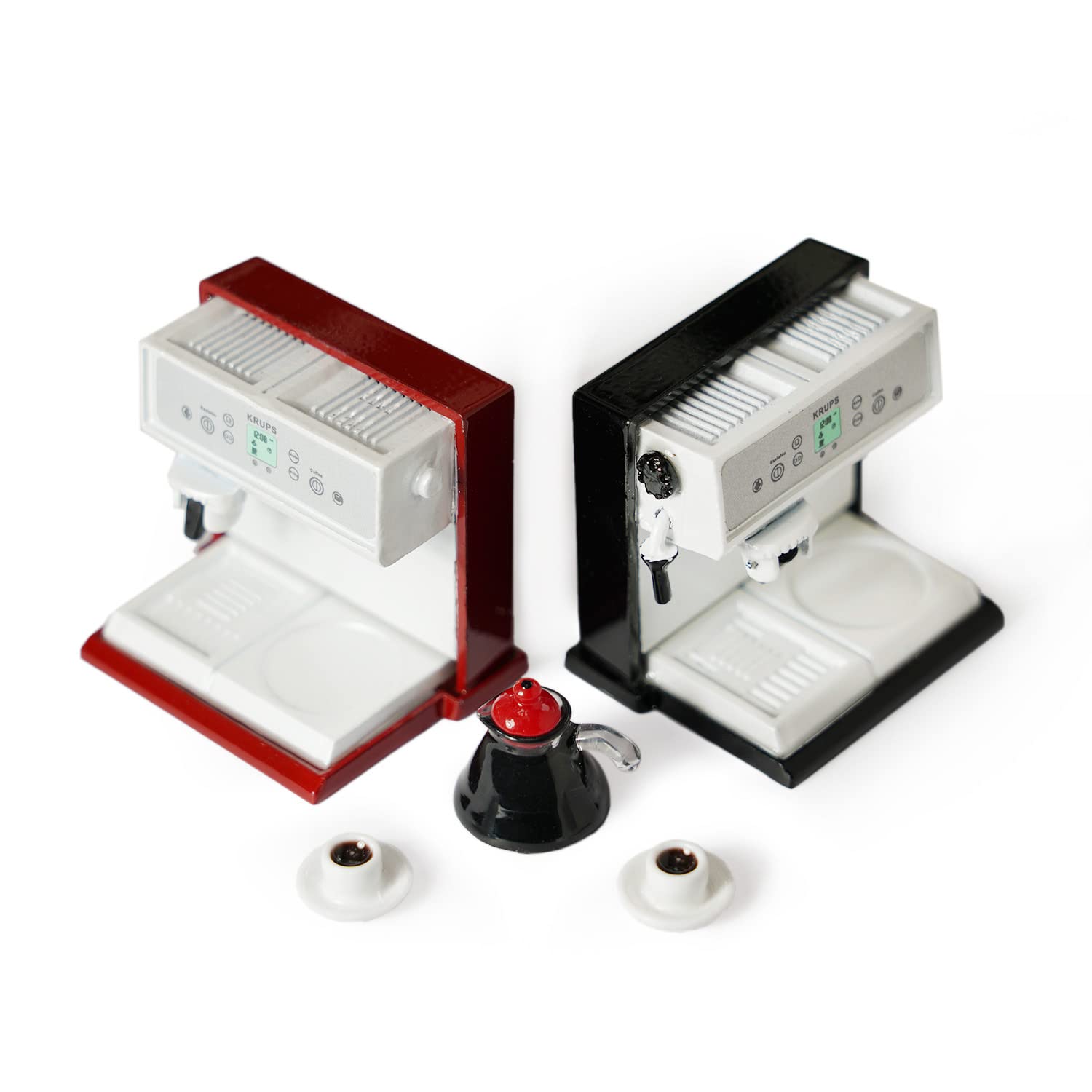 1:12 Miniature Coffee Maker with Pot & 2 Cups Set - Black Dollhouse Accessories for Miniature Room Scenes, Artificial House Decor, Perfect for DIY Crafts and Collectible Displays