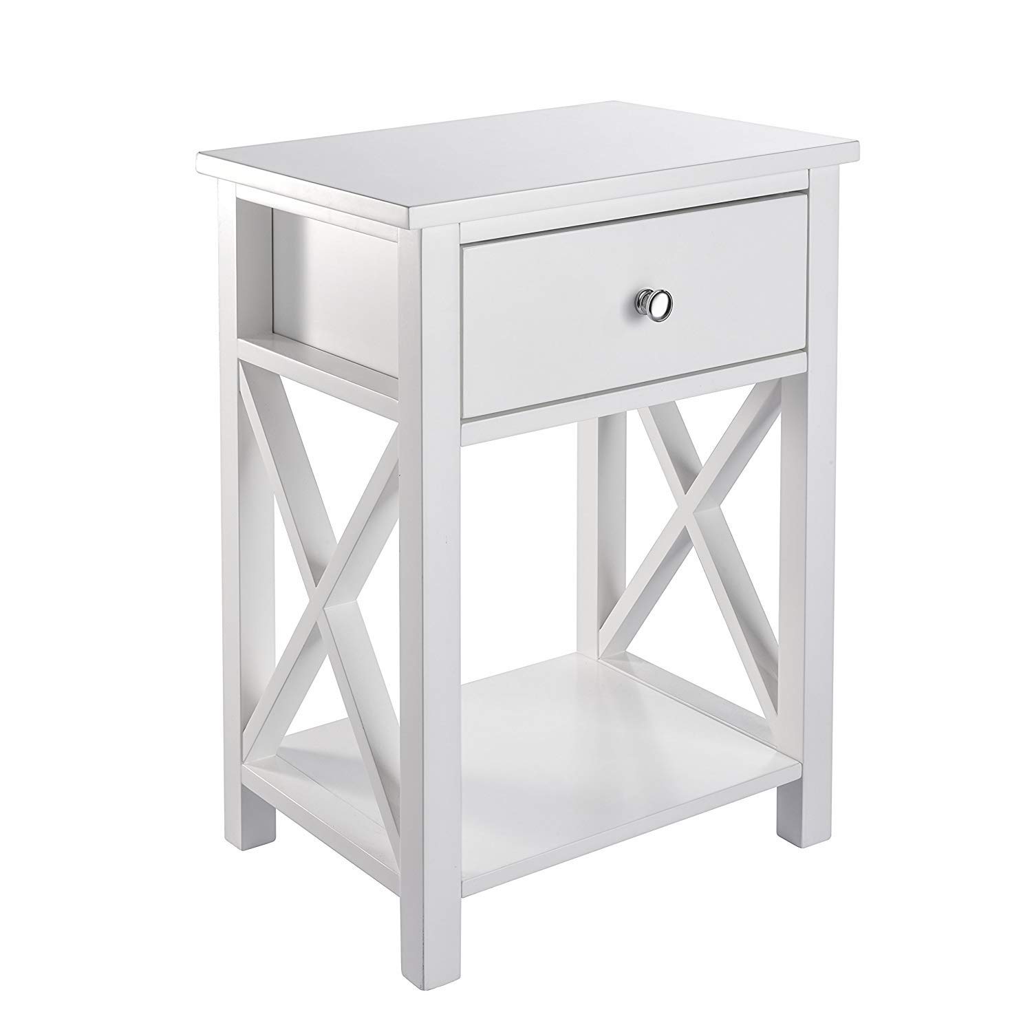 Modern White End Table with Storage Shelf & Bin Drawer - Nightstand for Bedroom, Living Room Accent Furniture - Perfect for Small Spaces, Apartment Decor & Bedside Organization