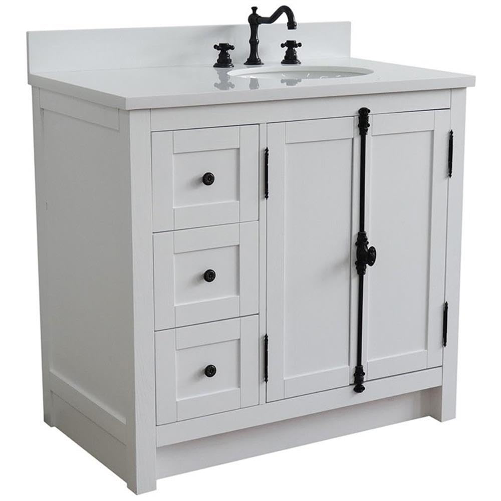 White/Glacier Ash Plantation Solid Wood Bathroom Vanity with Right Oval Sink - Perfect for Modern Farmhouse, Coastal, or Traditional Bathroom Decor
