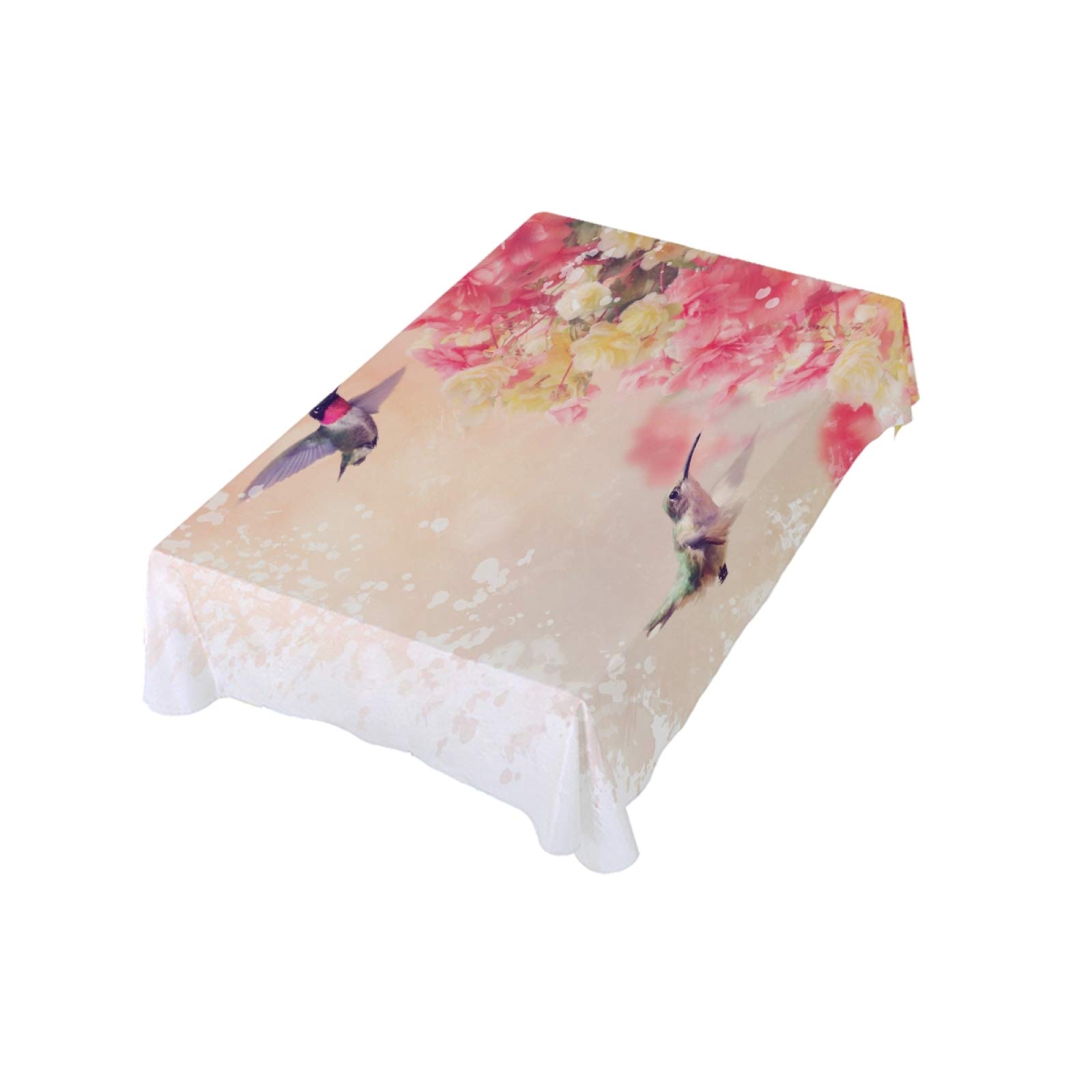 Romantic Hummingbird Pink Floral Tablecloth 54x72 Inch - Modern Rectangle Dining Table Cover for Kitchen, Party & Wedding Decor - Perfect for Indoor/Outdoor Gatherings, Holiday Dinners & Special Occasions