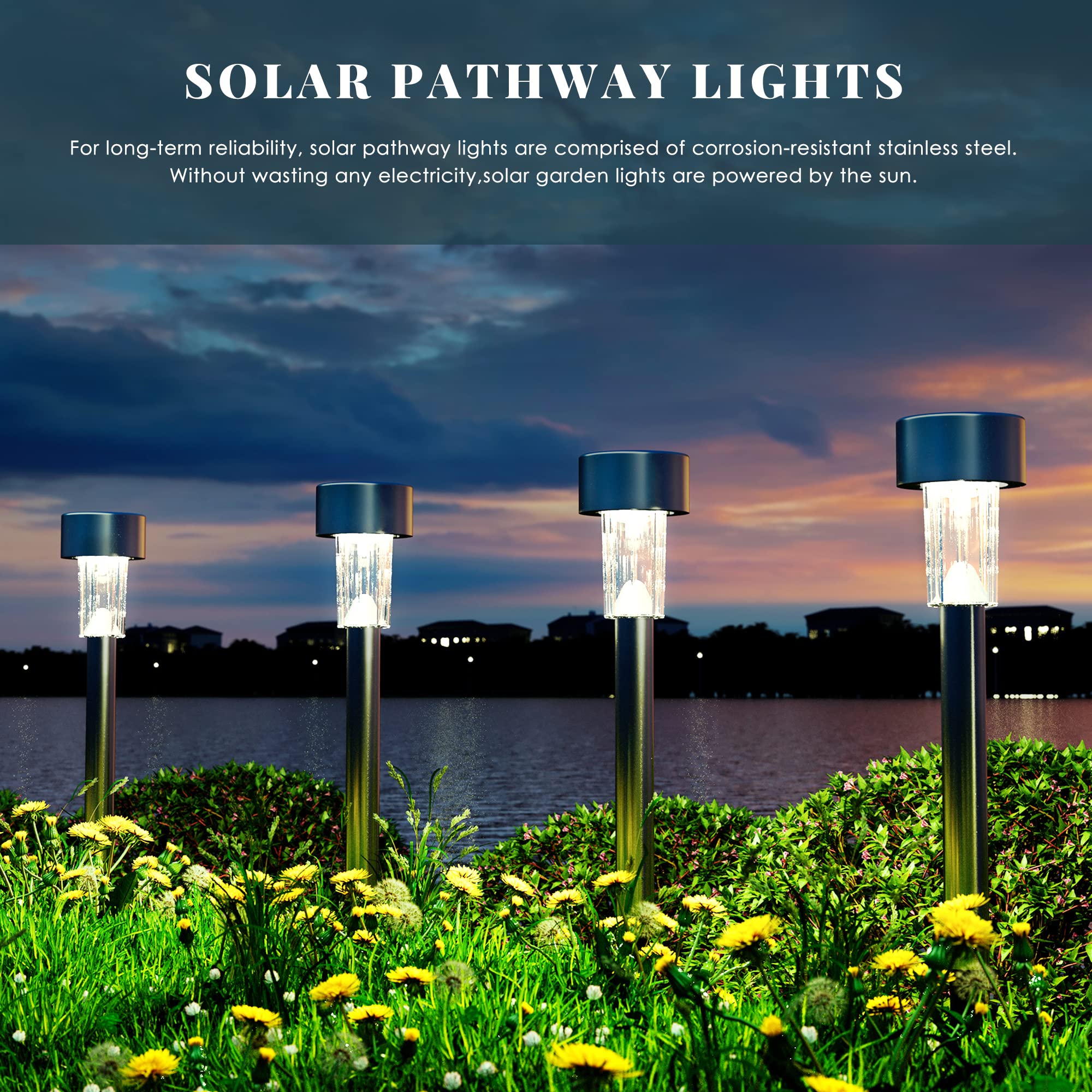 SOLPEX 12 Pack Solar Pathway Lights Outdoor, Waterproof Stainless Steel LED Landscape Lighting for Walkway, Garden, Patio, Lawn, Yard, Driveway - Cold White | Energy-Efficient Solar Walkway Lights for Nighttime Safety & Ambience