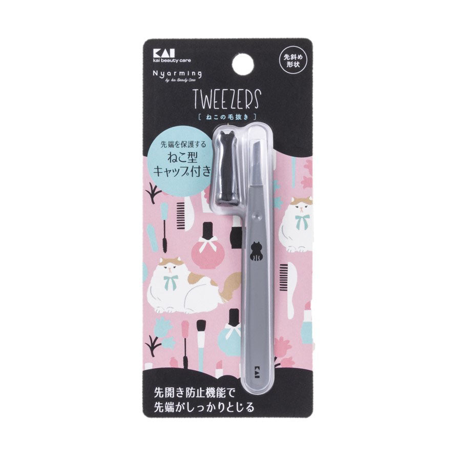 KAI Nyarming Precision Tweezers - Stainless Steel Slant Tip for Eyebrows, Splinters & Crafts - Professional Grooming & DIY Beauty Tool for Home & Salon Use