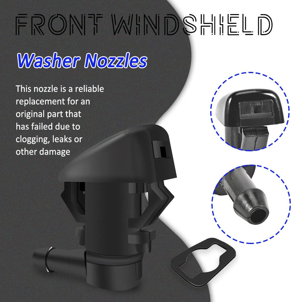 2PCS Front Windshield Washer Nozzles Replacement - Single Hole Windshield Sprayer Nozzles Compatible with Pontiac, Chevy, Jeep, Saturn - Replaces #55157323AA, 55157352AA, 55372143AB, 68260443AA, 55079049AA, 15247800 - Perfect for Car Windshield Cleaning and Maintenance