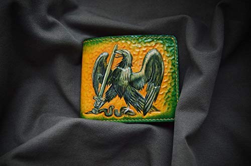 Handcrafted 3D Genuine Leather Wallet for Men - Custom Engraved & Hand-Painted with Ararat Mountain, Snake & Sword Design - Personalized Gift for Father's Day, Birthday & Travel Accessories