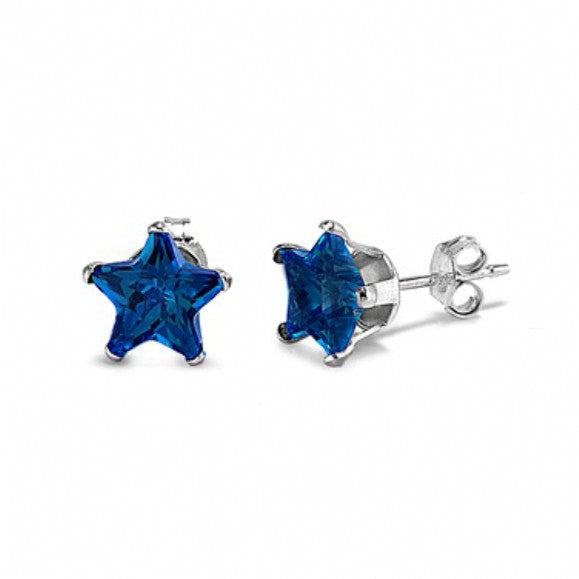 4mm-8mm Solid 925 Sterling Silver Deep Blue Sapphire Star Stud Earrings - September Birthstone Jewelry Gift for Women (Perfect for Birthday, Anniversary & Special Occasions)
