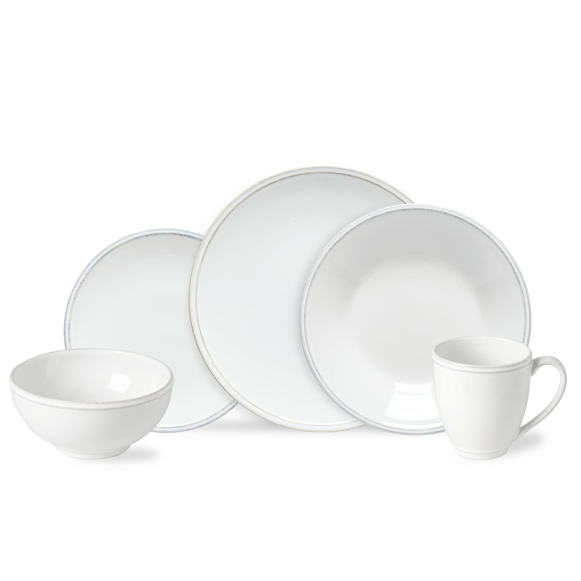 Costa Nova Friso Collection 5-Piece White Ceramic Dinnerware Set - Microwave & Dishwasher Safe Stoneware Plates & Bowls | Food Safe Glazed Restaurant Quality Tableware | Perfect for Home Dining, Restaurants & Entertaining Guests