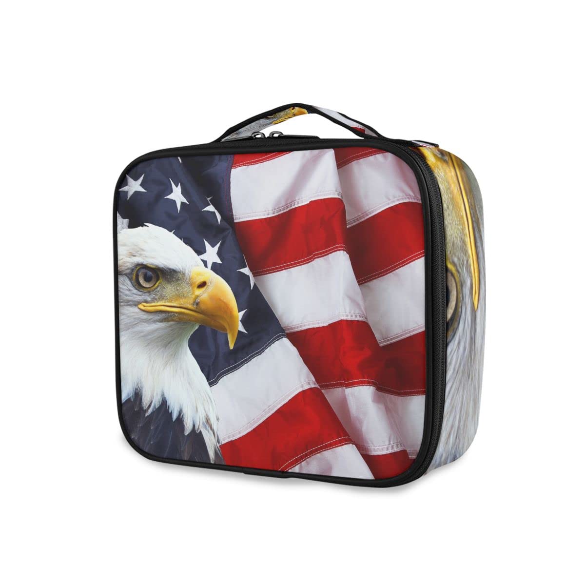 Gradient Blue Makeup Case Cosmetic Toiletry Travel Bag for Women & Teens - Stylish North American Flag Bird Design | Perfect for Travel, Gym & Daily Organization