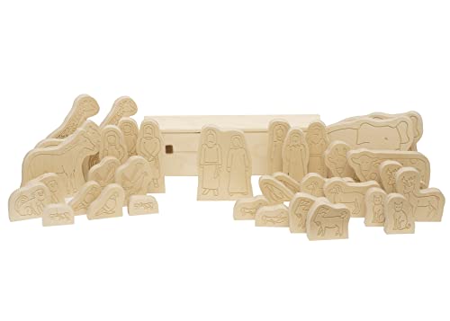Bible Story Wooden Figures - Noah and the Ark Set for Kids, Sunday School, and Christian Home Decor