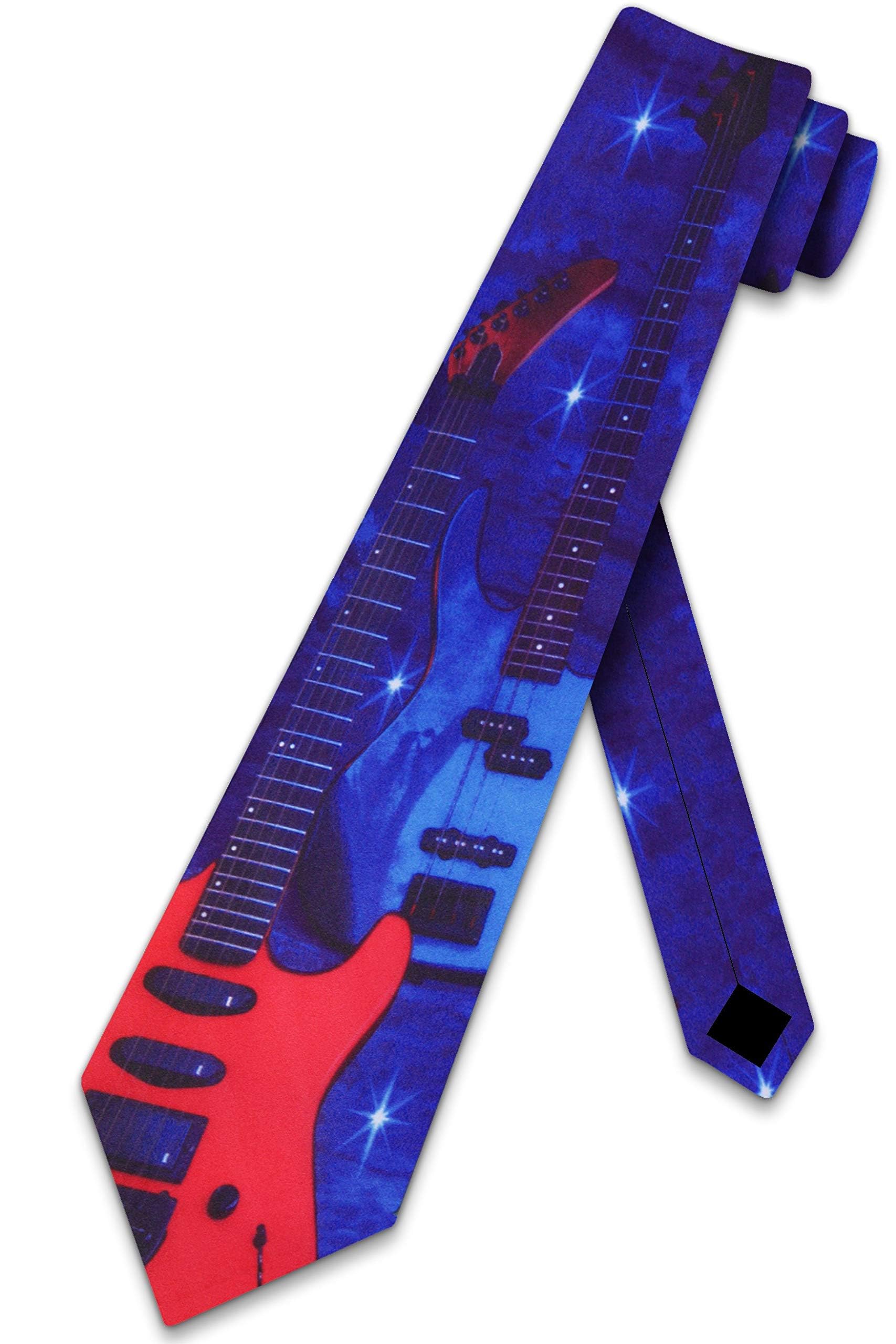 Three Rooker Men's Electric Guitar Print Necktie - Stylish Formal Tie for Musicians, Gifts & Office Wear
