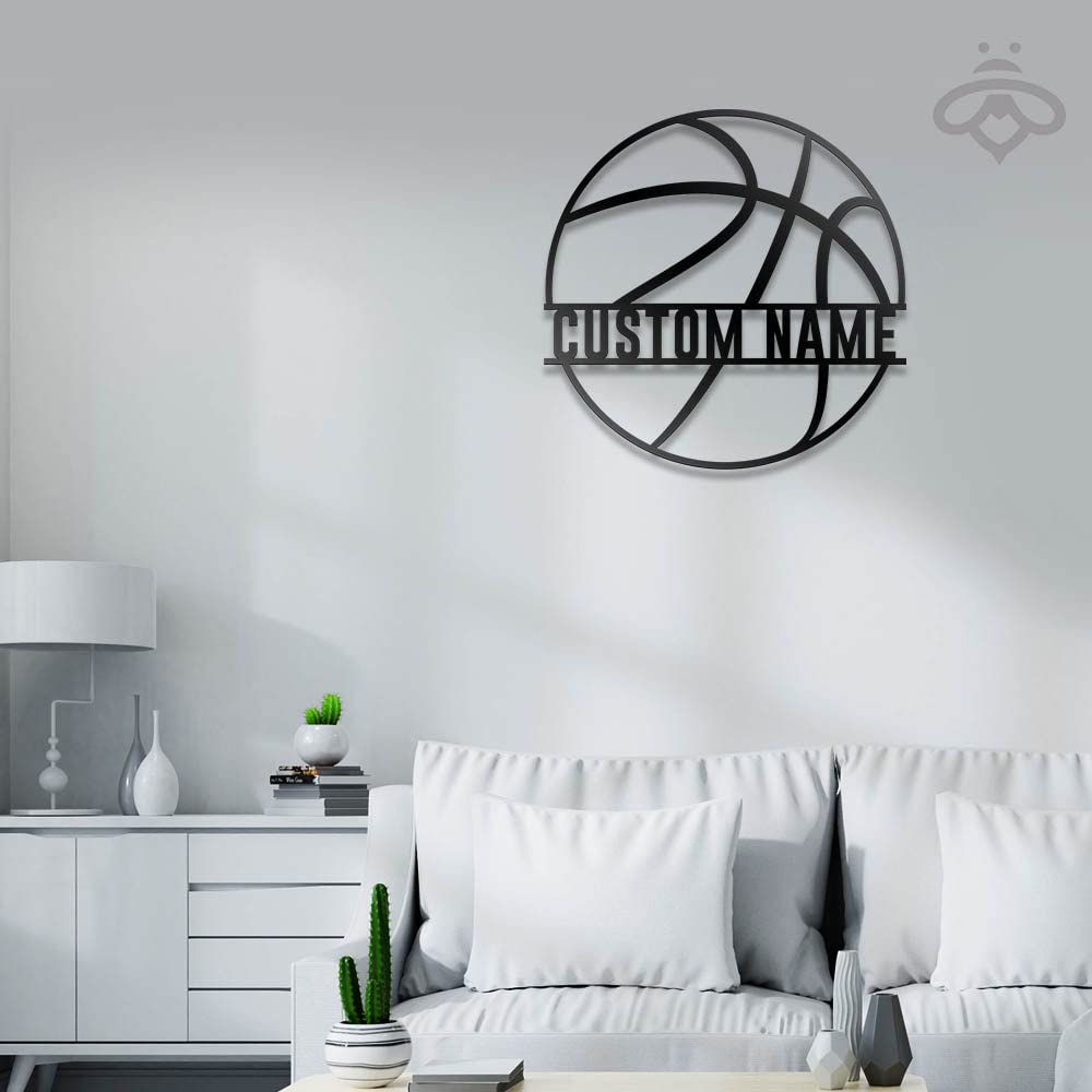 Custom LED Basketball Metal Wall Art - Personalized Sports Decor for Living Room, Outdoor & Gifts - 16x16 Inch Black Metal Sign with Lights - Perfect for Basketball Fans, Player Name Signs & Home Decor
