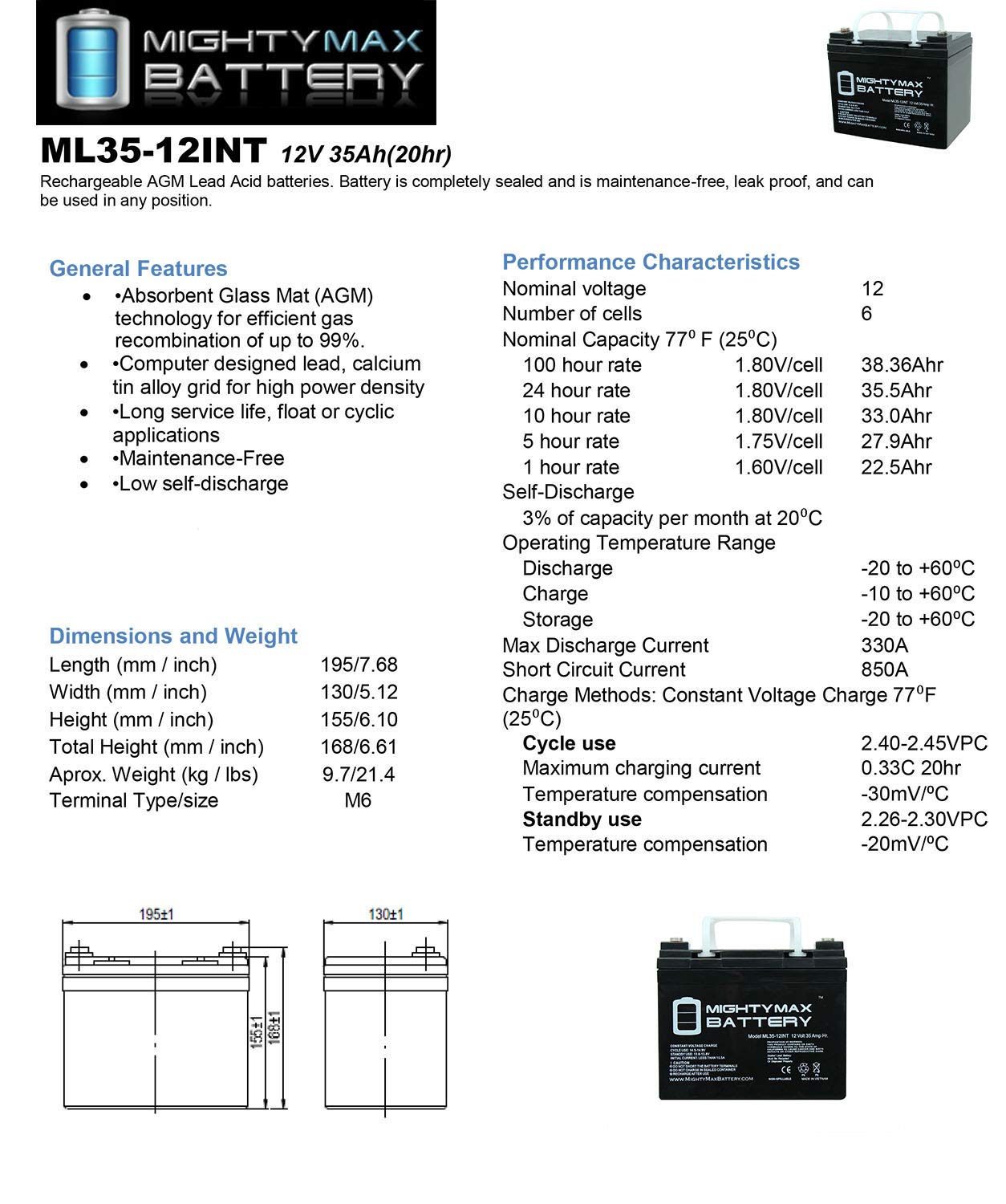 Mighty Max 12V 35AH Rechargeable Battery - 4 Pack Replacement for Pride LX & Legend Mobility Scooters | Perfect for Outdoor Adventures & Daily Commutes