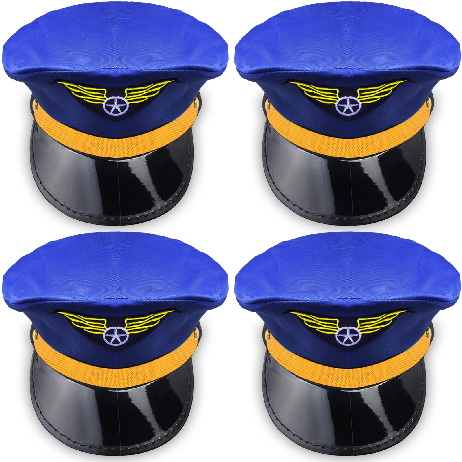 4 Pieces Blue Captain Pilot Hat - Airline Aviator Costume Cap for Men, Women & Kids - Navy Blue Pilot Hat for Halloween, Cosplay, Role Play & Themed Parties