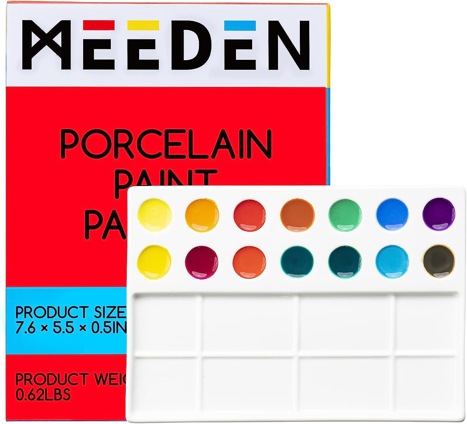 MEEDEN 22-Well Ceramic Watercolor Palette - Professional Porcelain Artist Paint Mixing Tray for Gouache, Watercolor & Acrylic Painting (7.6