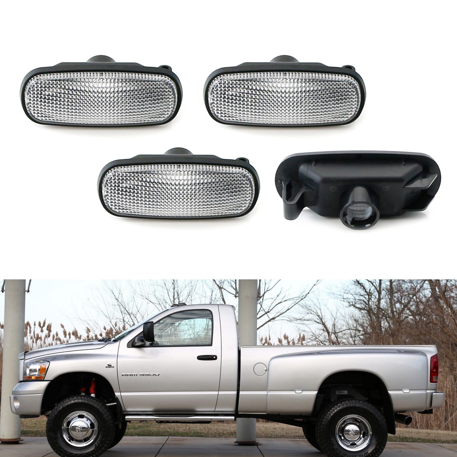 Clear Lens LED Front & Rear Fender Side Marker Lights for 2003-2009 Dodge RAM 1500/2500/3500 - DOT Approved, Easy Installation - Perfect for Night Driving & Off-Road Adventures