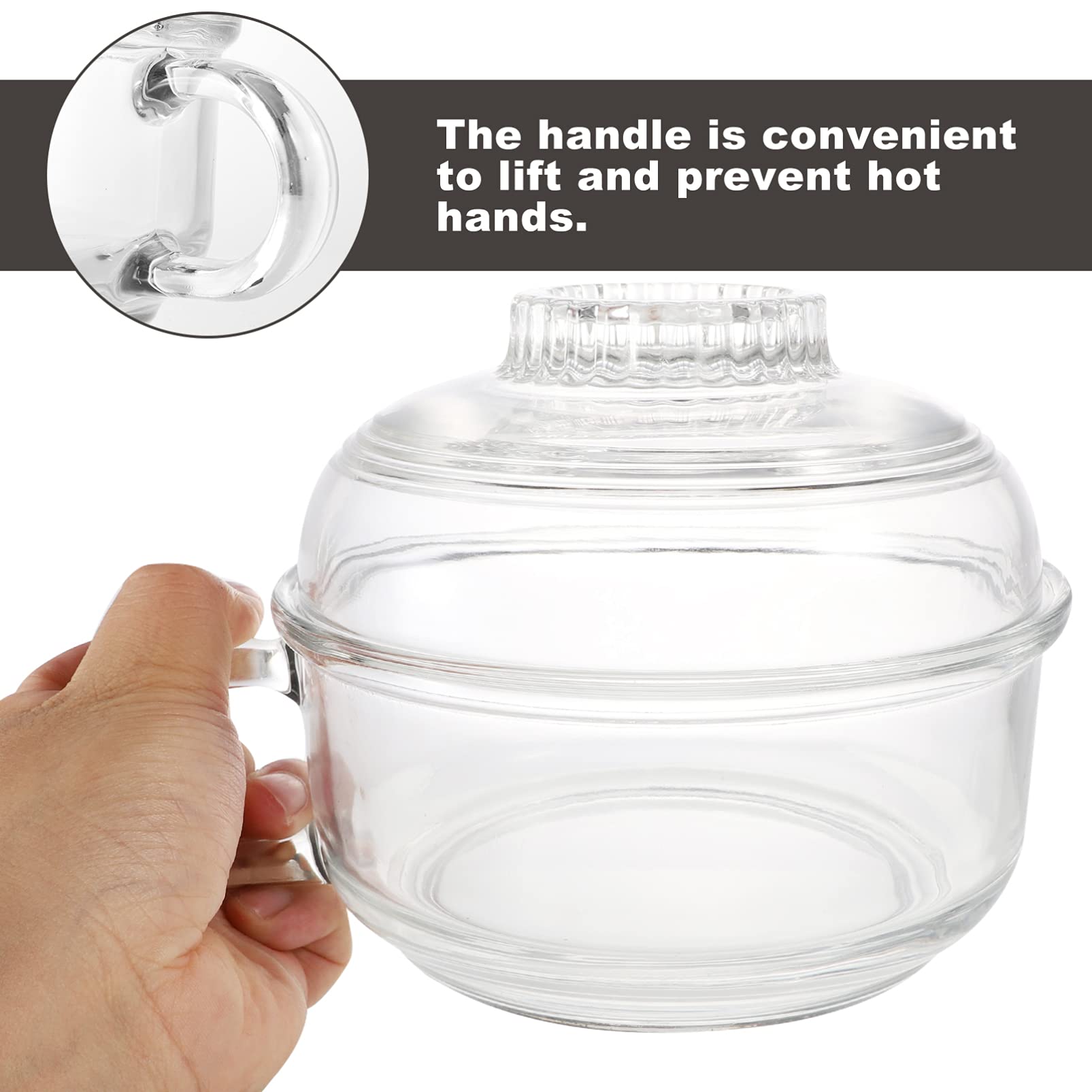 DOITOOL 1pc Clear Glass Instant Noodle Bowl with Lid - Oven Safe Glass Food Jar, Cooking Pot & Mixing Bowl - Perfect for Ramen, Meal Prep & Student Dorm Use - Household Tableware with Handle