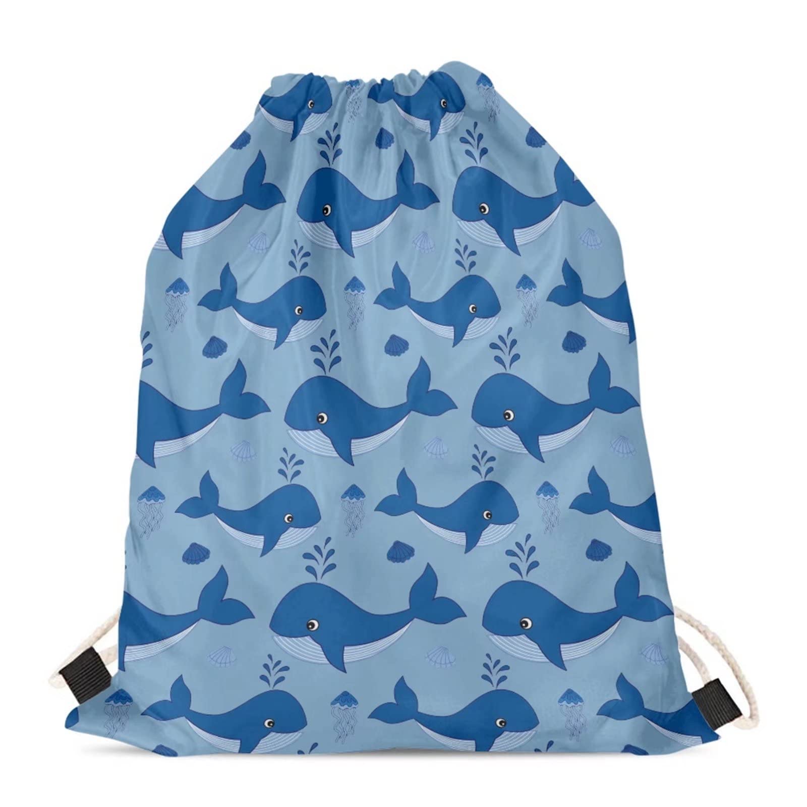 BYCHECAR Cartoon Whale Drawstring Backpack for Kids - Lightweight Cinch Sack String Bag for Boys & Girls - Perfect for Swimming, Beach, School, Travel & Sports - Portable Storage Pouch for Home & Outdoor Activities