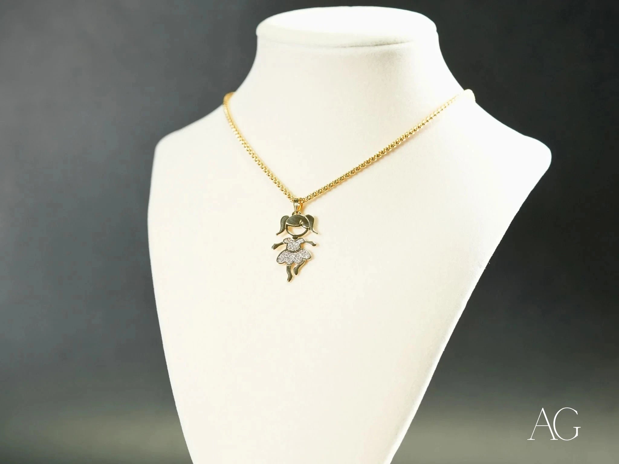 18K Gold CZ Boy with Ball or Girl Dancing Pendant Necklace - Elegant Jewelry Gift for Women, Perfect for Birthdays, Anniversaries & Special Occasions