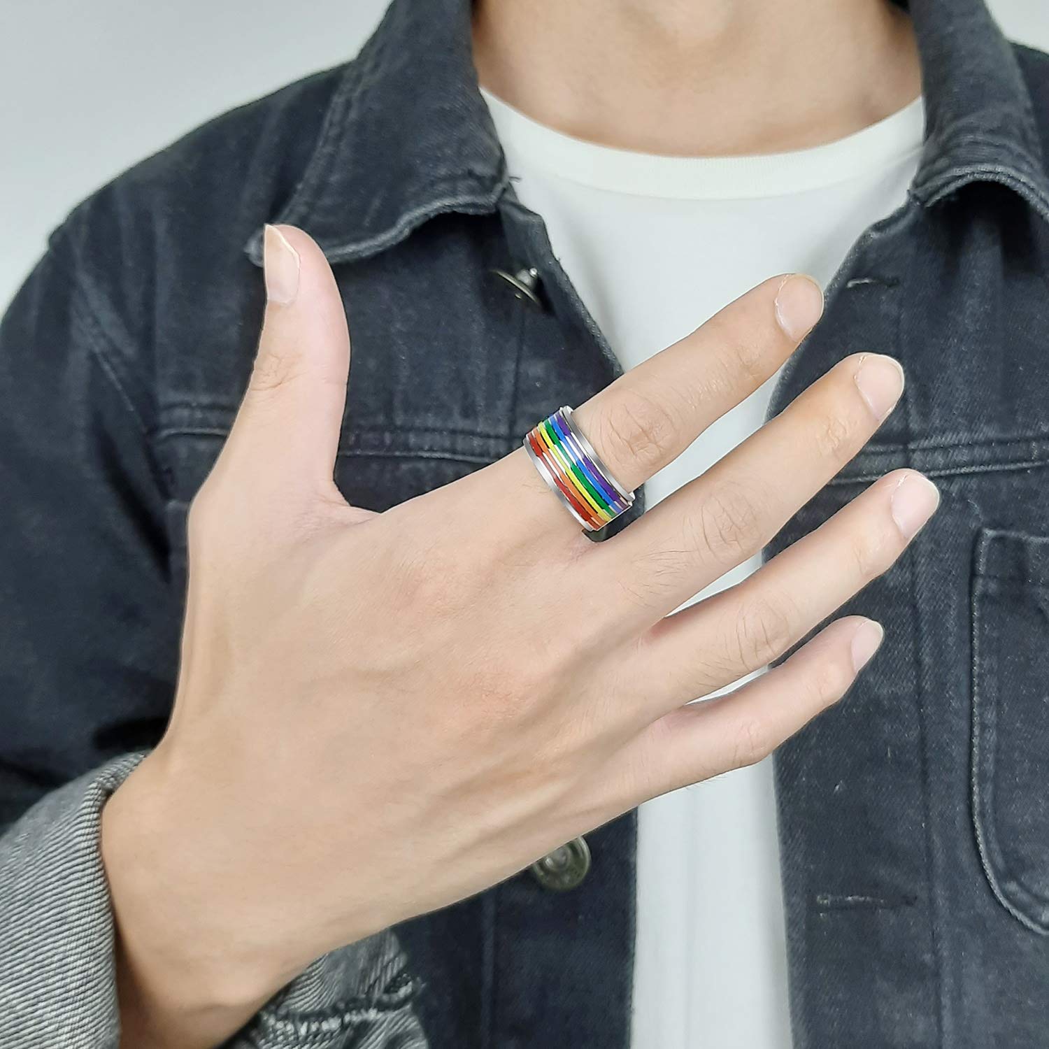LGBTQ Pride Rainbow Spinner Ring - Anxiety Relief Fidget Ring for Men & Women - Gay Lesbian Wedding Friendship Jewelry - Perfect for Parades, Pride Events & Stress Relief