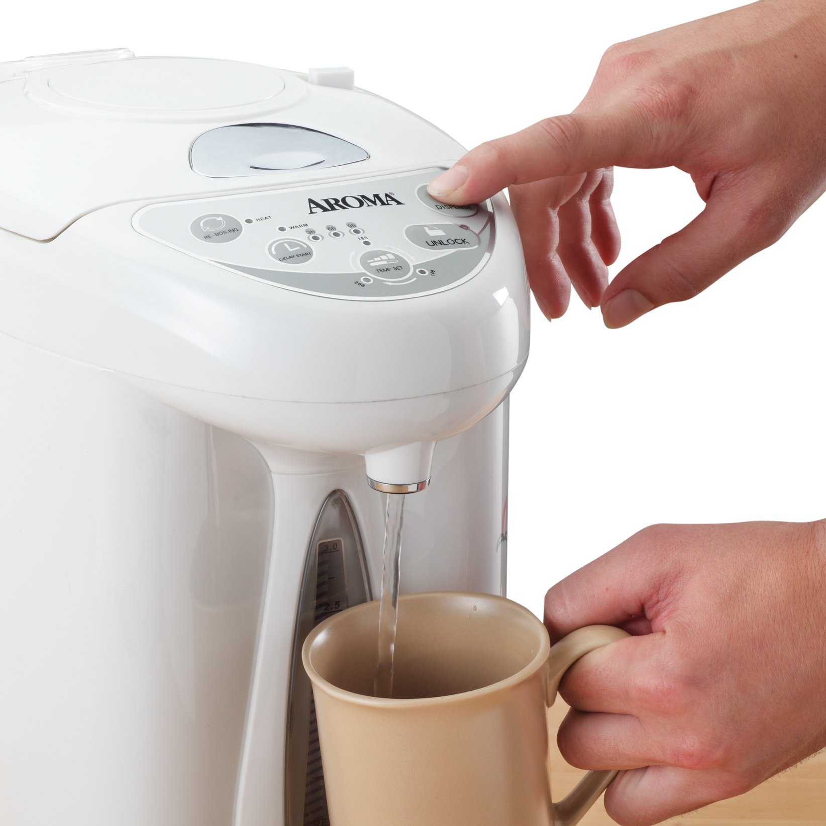 Aroma Housewares 4-Quart White Hot Water Central Air Pot & Water Heater for Home, Office, and Tea Brewing