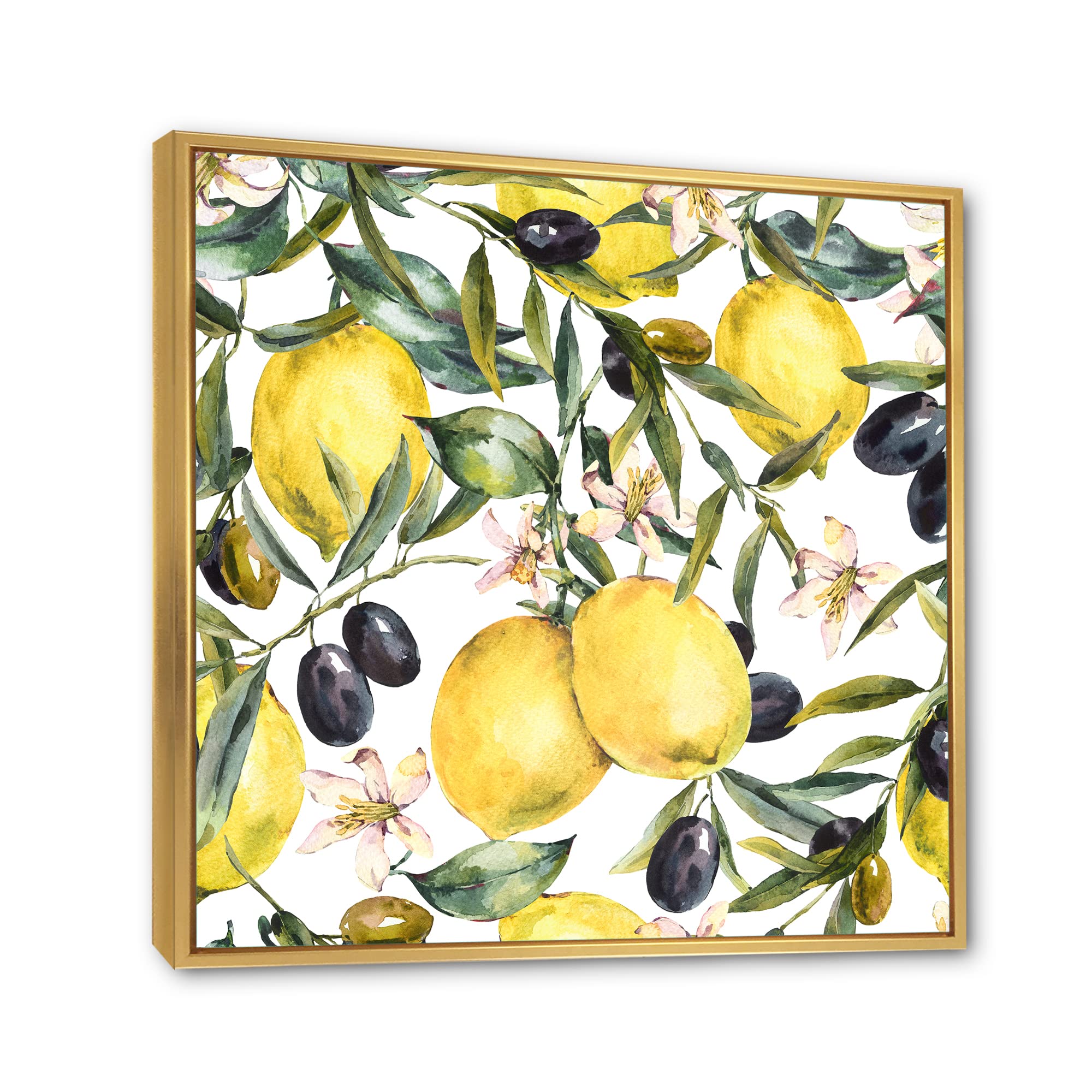 DesignQ Lemon and Olive Branches I - Tropical Framed Canvas Wall Art Print for Living Room, Bedroom & Office Decor | Modern Botanical Painting | Ready to Hang