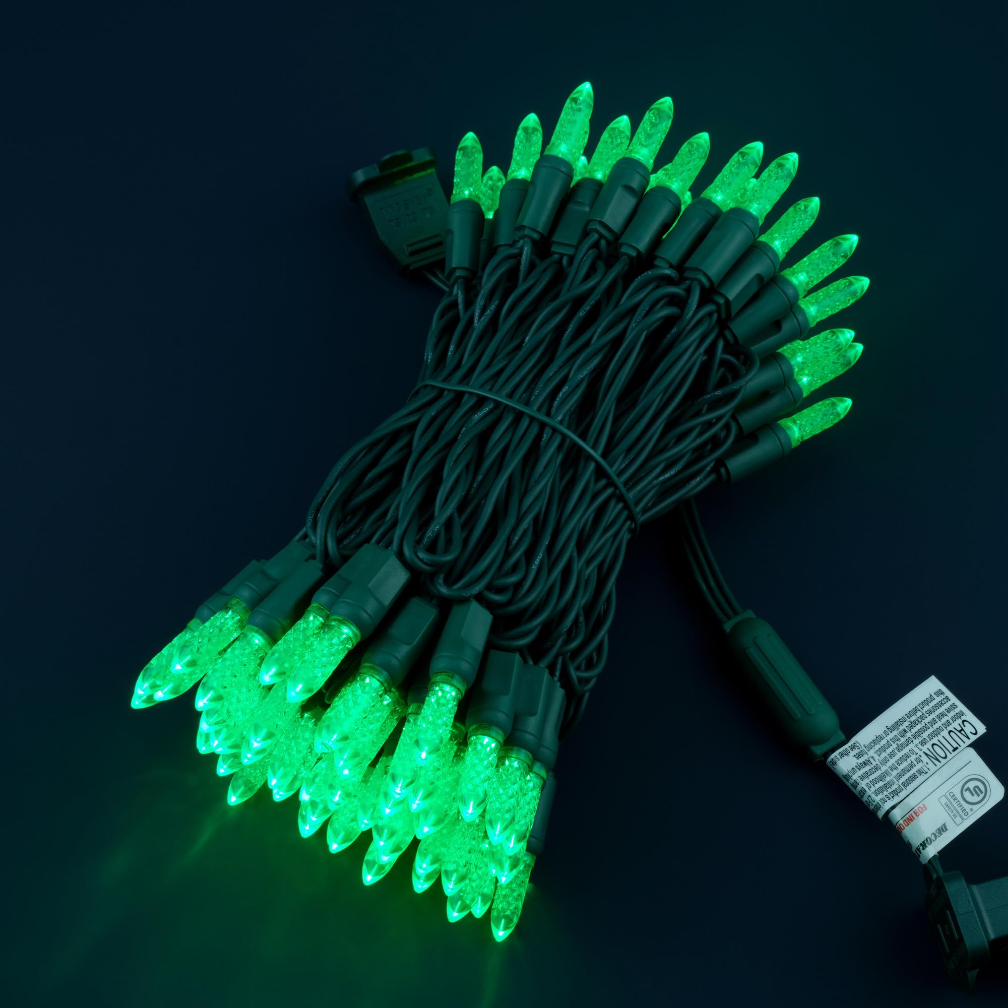 YULETIME Green Faceted LED Christmas Lights - Waterproof UL Certified Holiday String Lights for Indoor/Outdoor Decorations | Perfect for Christmas Trees, Porches, and Garden Party Lighting