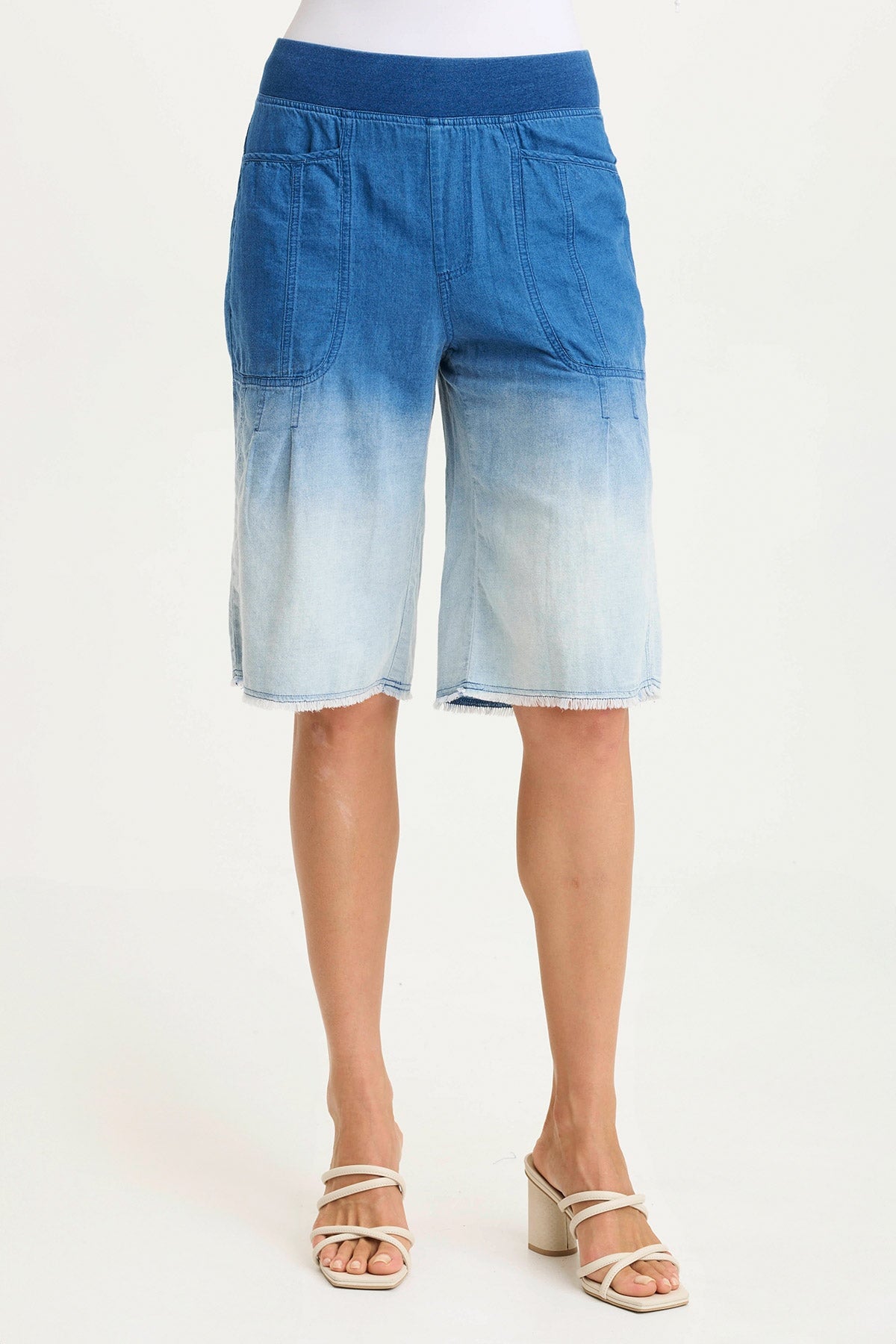 Themia Women's Indigo Twill Pull-On Bermuda Shorts - Comfortable Stretch Waist, Casual Summer Wear for Outdoors, Travel & Lounge