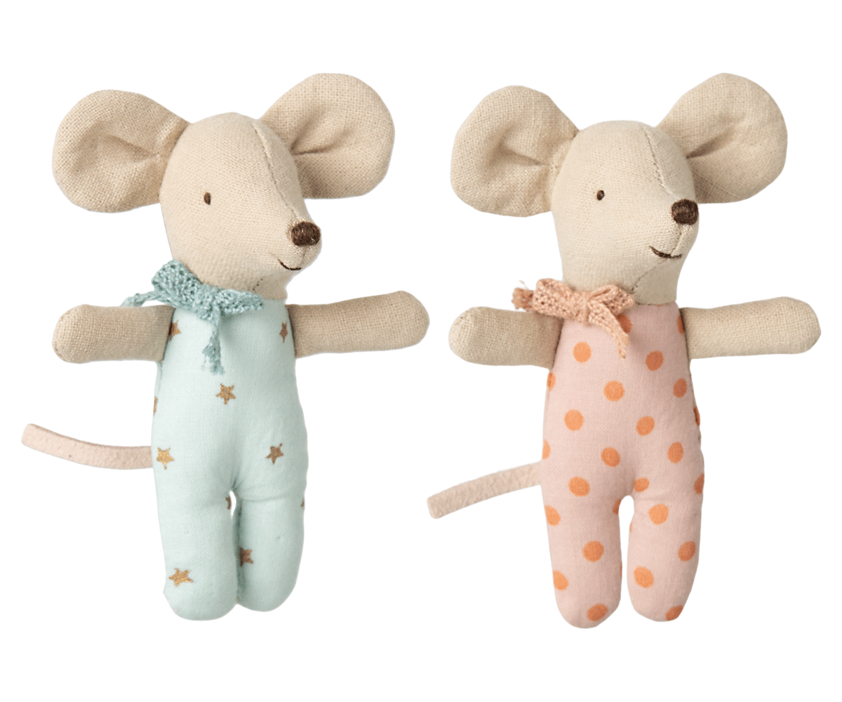 Maileg Baby Twin Mice in Box - Adorable Plush Toy for Kids, Perfect for Pretend Play & Nursery Decor | Great Gift for Birthdays & Baby Showers