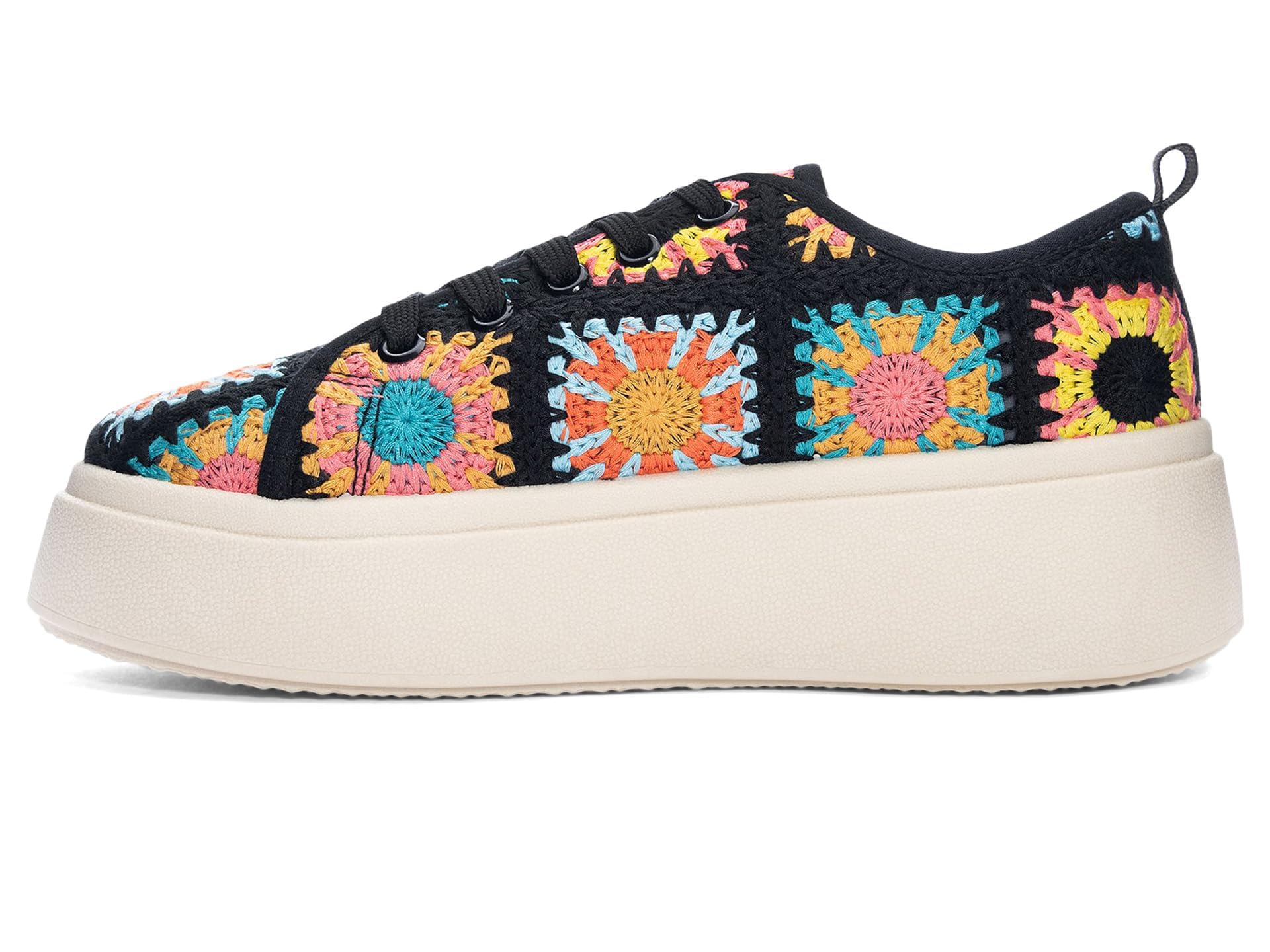 Women's Rambling Crochet Sneakers - Black Multi Color Comfortable Slip-On Shoes Size 8 | Casual Walking, Beach Outfits & Summer Fashion