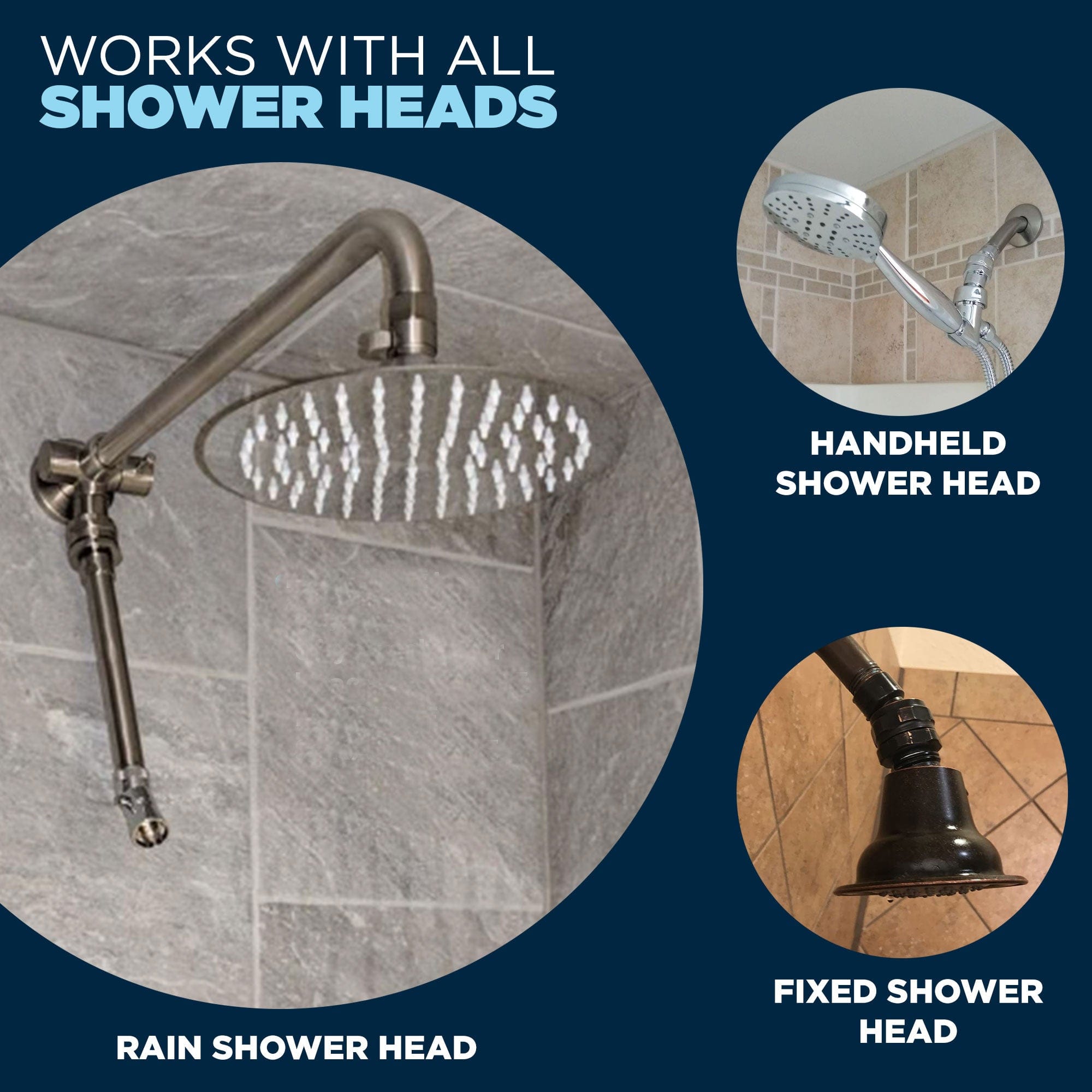 Premium All-Metal Shower Head Swivel Adapter - 360° Adjustable Angle for Perfect Shower Position - Ideal for Bathroom Renovation & Handicap Accessibility