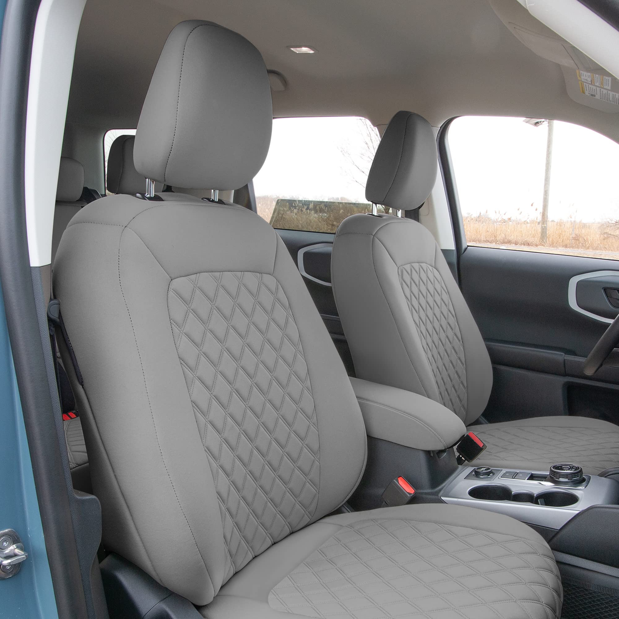FH Group Custom Fit Neoprene Seat Covers for 2021-2024 Ford Bronco Sport - Water Resistant Neosupreme Full Set in Solid Gray | Perfect for Off-Roading, Camping & Daily Protection