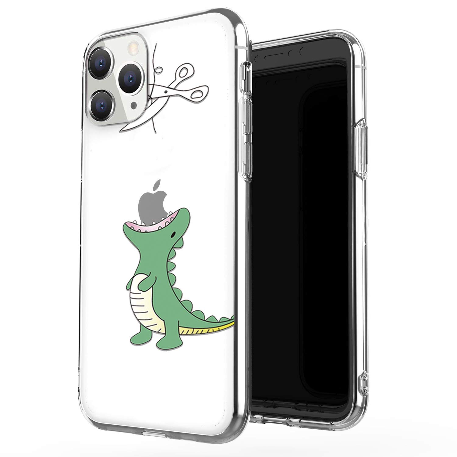 JAHOLAN iPhone 11 Pro Max Case Clear Cute Dinosaur Design - Flexible TPU Soft Rubber Silicone Protective Cover for iPhone 11 Pro Max 6.5 inch (2019) - Shockproof Slim Fit Case with Funny Hungry Dinosaur Pattern - Perfect for Daily Use, Office, School and Outdoor Activities