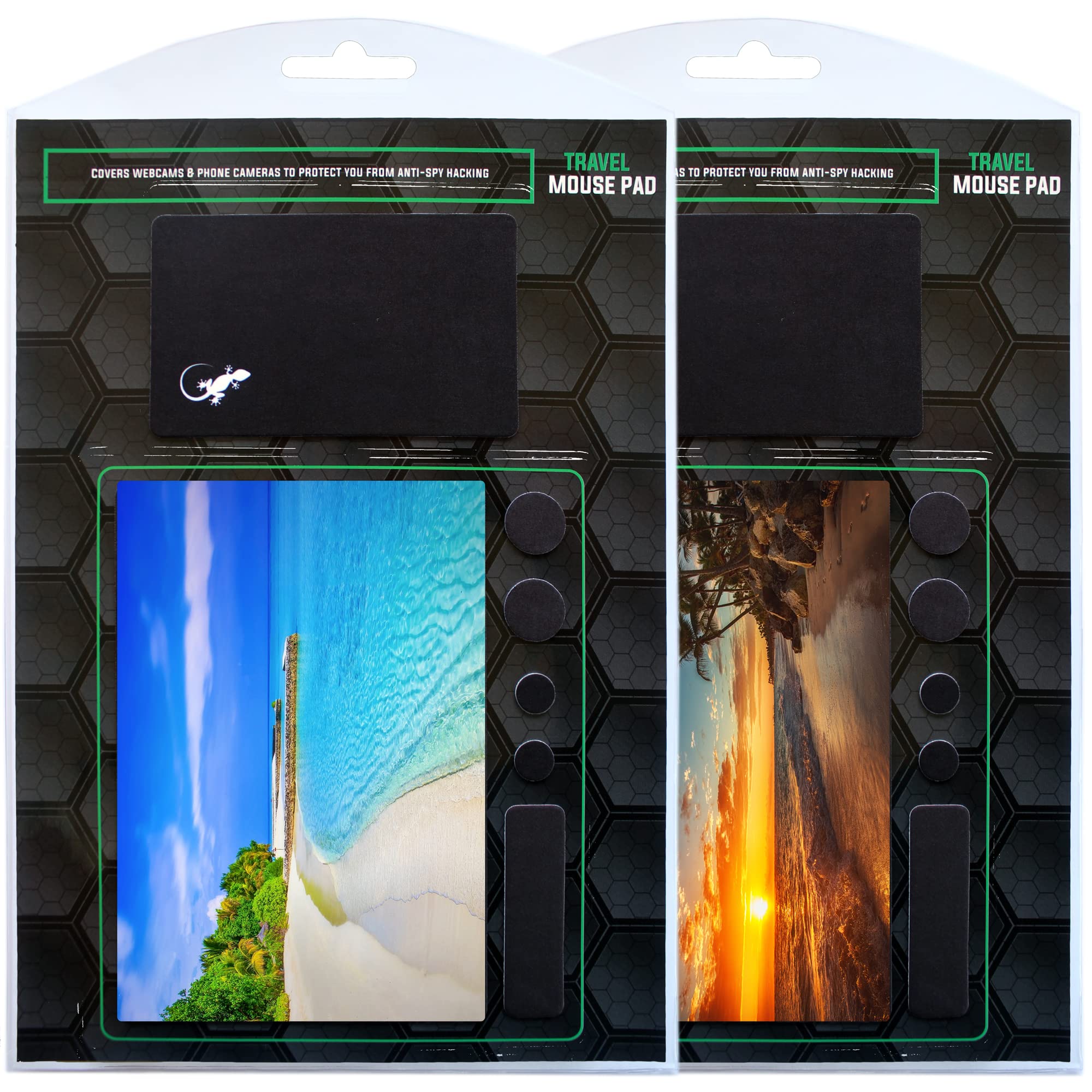 Non-Slip Mouse Pad with Adhesive Bottom - Sticks to Any Surface, Portable & Includes Webcam Cover + Screen Cleaner (2-Pack Beach Set) - Perfect for Office, Gaming & Travel Use