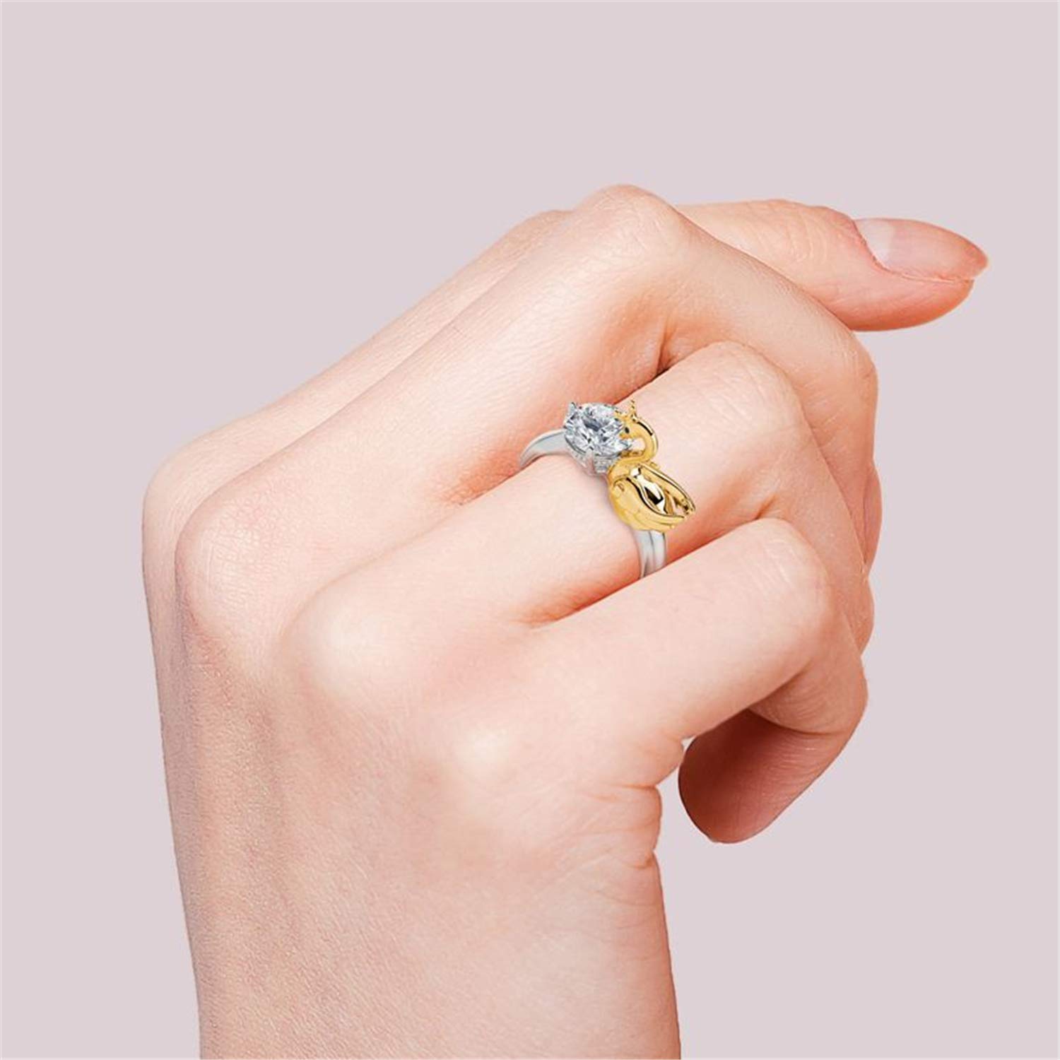 Jeulia Sterling Silver Swan Ring for Women - Round Cut Love & Fidelity Promise Ring, Engagement Wedding Anniversary Gift for Wife Girlfriend (with Jewelry Box) | Valentine's Day Birthday Present, Romantic Couple Jewelry
