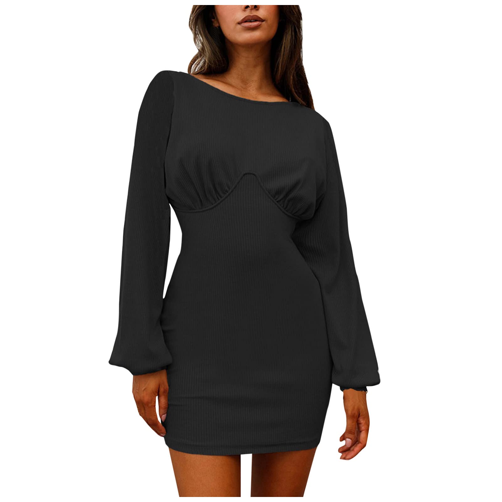 Women's Solid Color Long Sleeve Knit Pullover Dress - Slim Fit Winter Warm Knitted Sweater Dress in Pink | Perfect for Office Wear, Date Nights & Holiday Parties