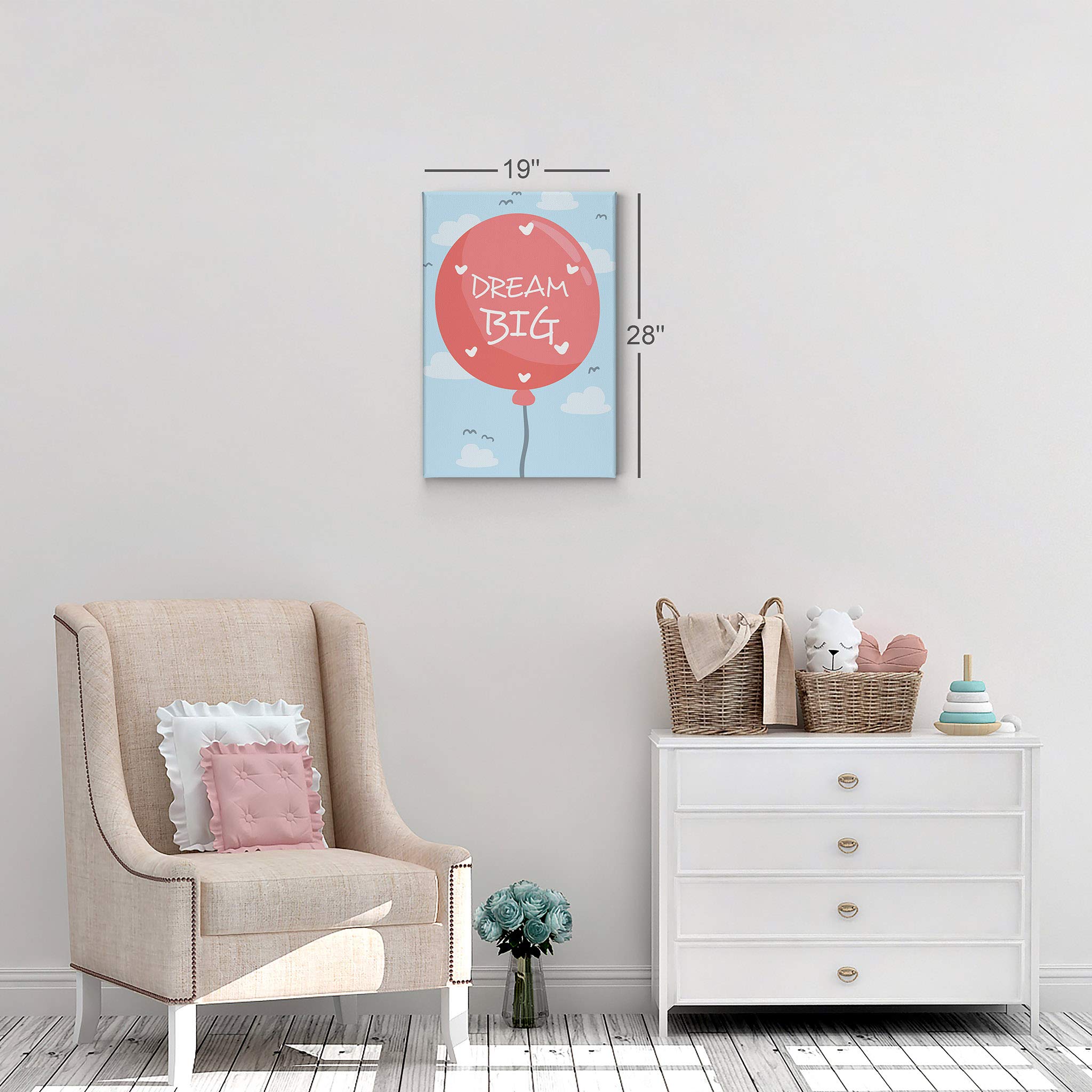 Dream Big Lettering Pink Balloon Blue Background Canvas Wall Art - 40x30 Inch Ready to Hang Nursery Decor, Kids Room Decor, Baby Room Decor - Made in USA | Perfect for Bedrooms, Playrooms & Gift Ideas