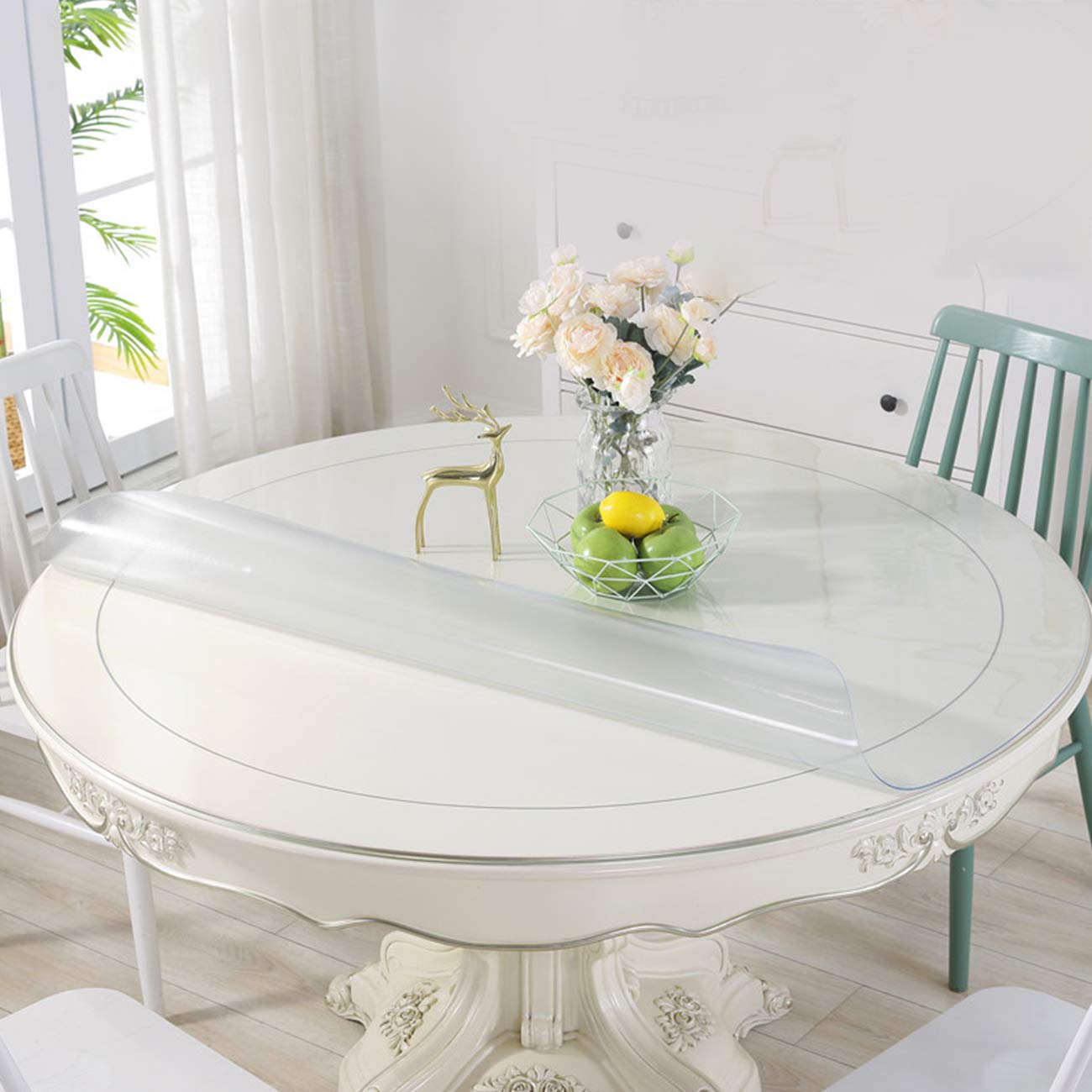WICHEMI 42 Inch Round Clear PVC Table Cover - Waterproof, Oil Resistant, 2.0mm Thick Tablecloth Protector for Kitchen, Dining, Coffee & Office Desks - Perfect for Daily Use, Parties & Home Decor