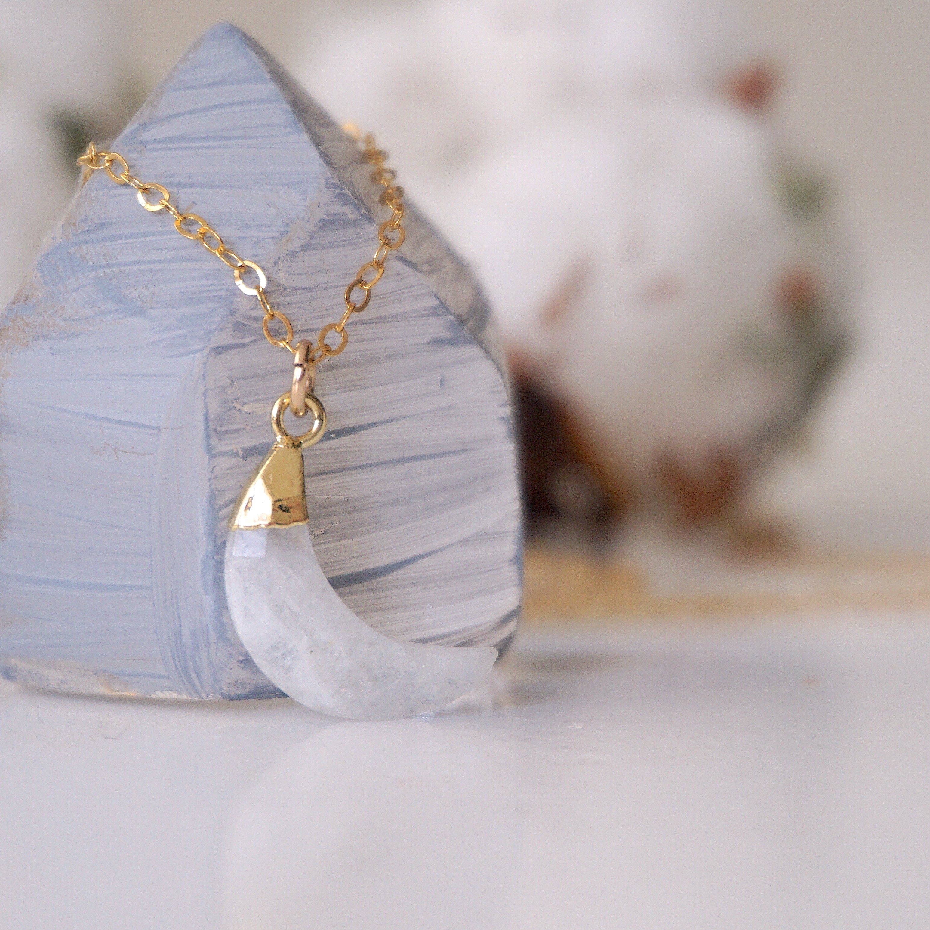 14K Gold Filled Rainbow Moonstone Necklace with Crescent Moon Charm - Elegant Boho Jewelry for Women, Perfect for Everyday Wear & Special Occasions