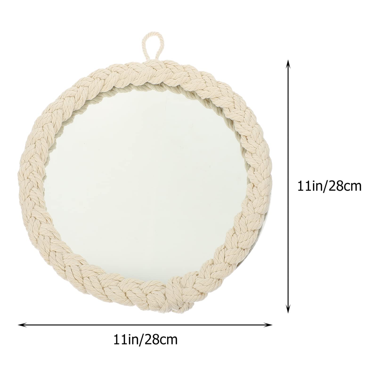 FOMIYES Decorative Wall Hanging Mirror with Glass Pendant and White Cotton Rope - Boho Chic Home Decor for Bedroom, Living Room, Entryway