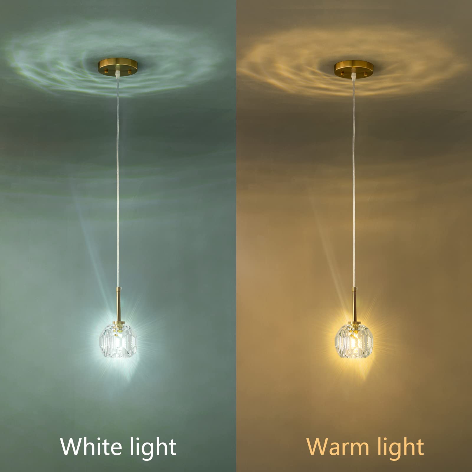 LMQNINE Mini Crystal Gold Pendant Lights - 3 Pack Adjustable Modern Chandelier Lighting Fixtures for Kitchen Island, Dining Room, Bedroom & Living Room - Perfect for Home Decor, Restaurant, Cafe and Office Lighting