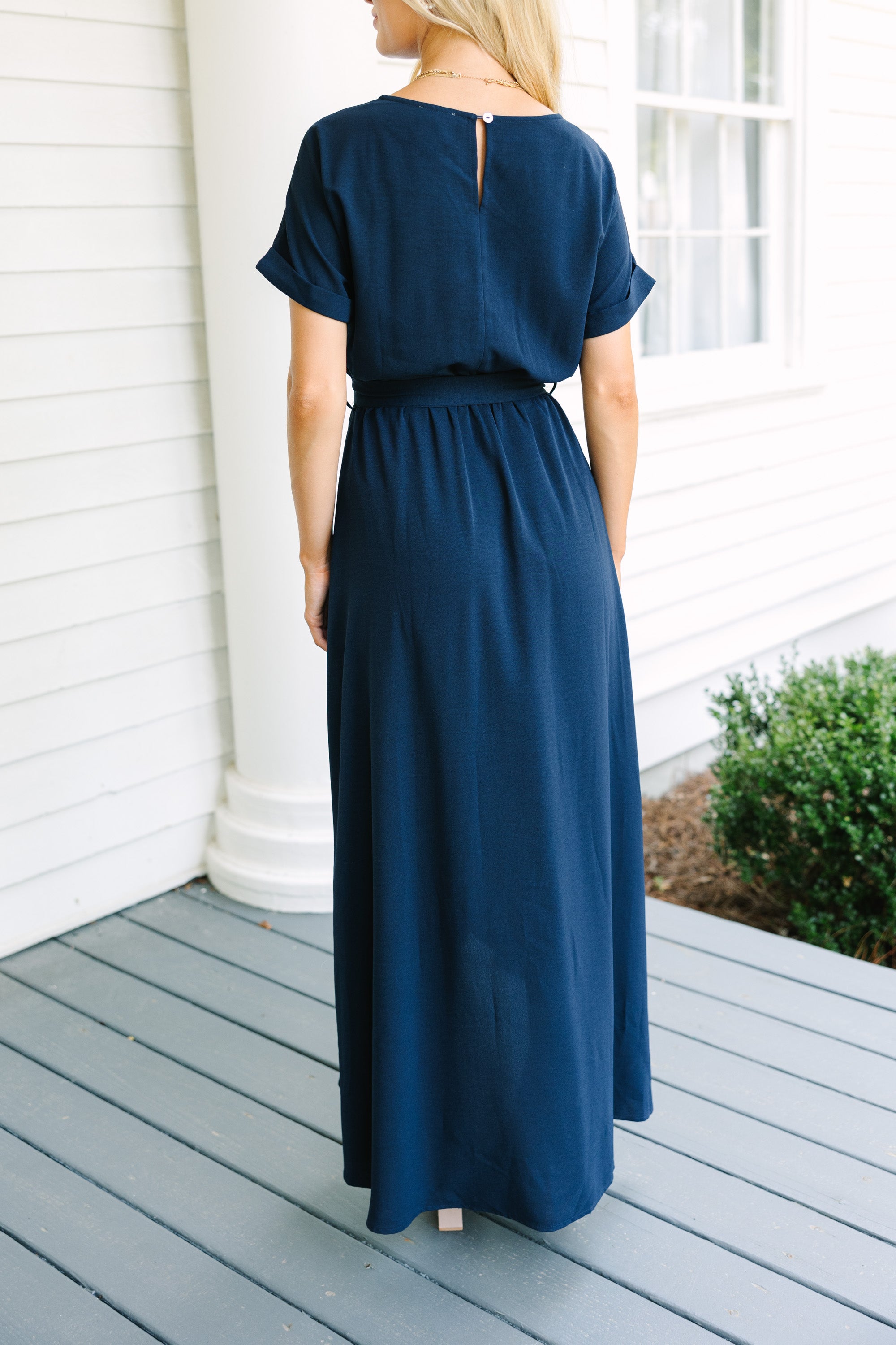 Stunning Navy Blue Midi Dress for Women - Elegant Party & Cocktail Dress for Evening Events, Weddings & Date Nights