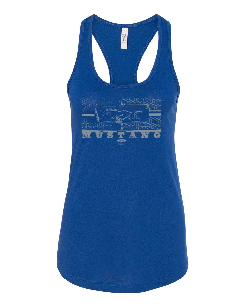 Vintage Ford Mustang Silver Honeycomb Grill Distressed Design Ladies Racerback Tank Top - Retro Car Lover Gift, Casual Summer Outfit, Car Show & Racing Event Apparel