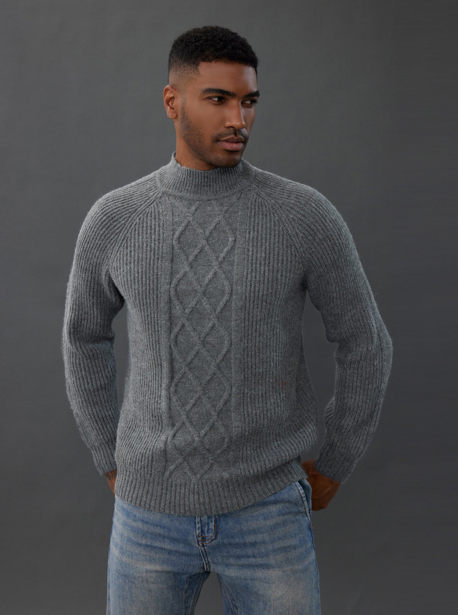 Men's Casual Cable Knit Mock Neck Pullover Sweater - Warm Winter Fashion for Office & Outdoor Activities