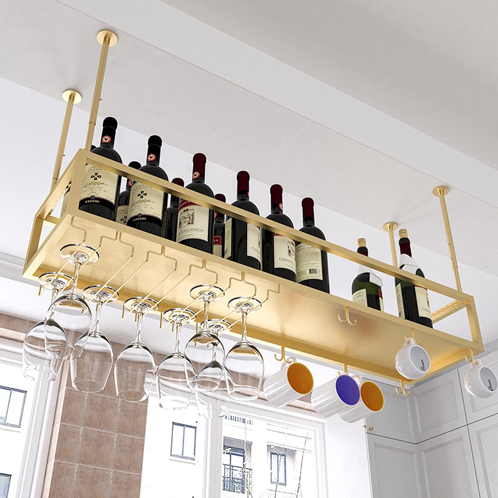 Upside Down Wine Rack - Ceiling Mounted Stemware Holder for Wine Glasses, Champagne Flutes & Goblets | Space-Saving Bar, Restaurant & Kitchen Storage Solution | Perfect for Home Entertaining & Commercial Display