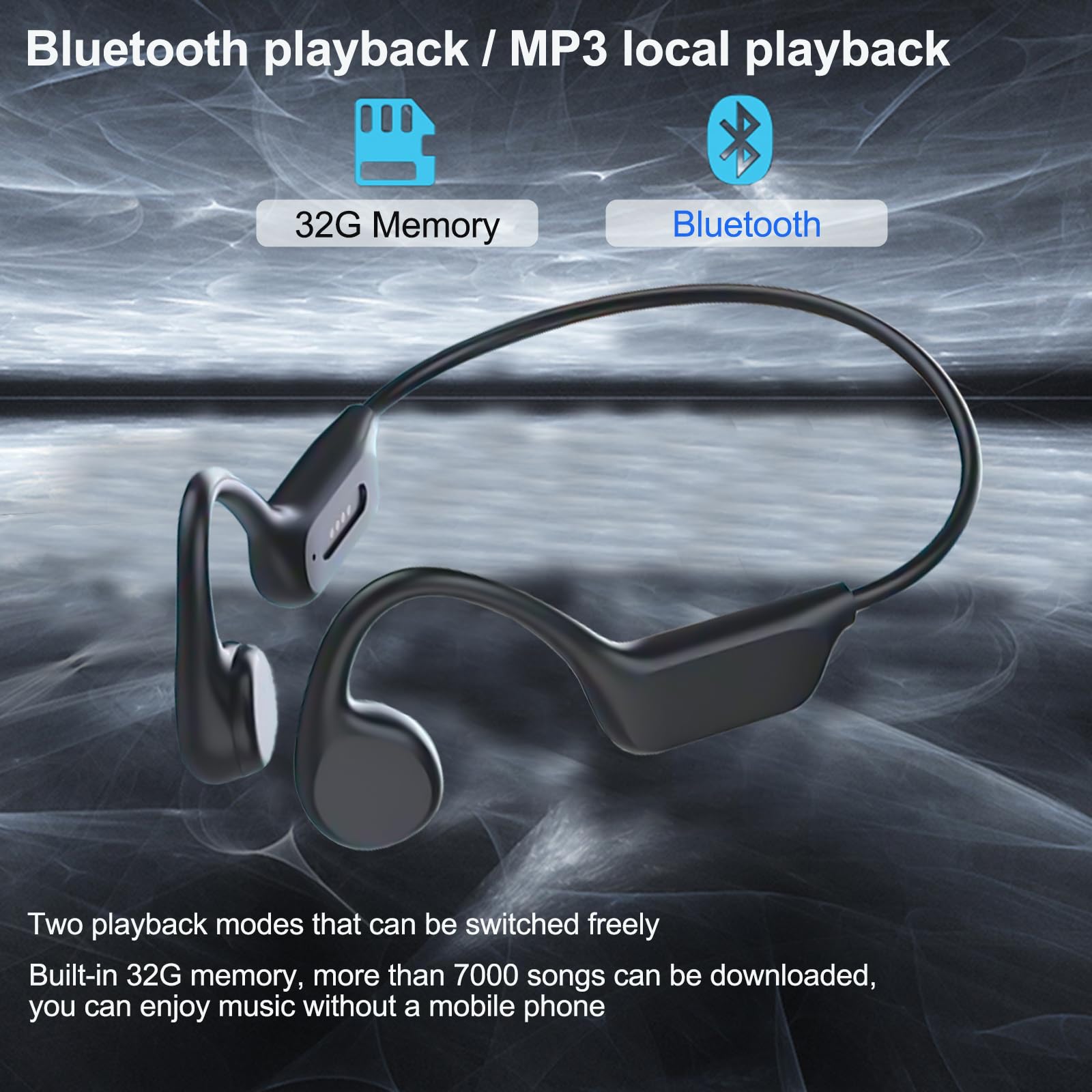 Premium Bone Conduction Headphones - Open-Ear Bluetooth 5.4 Wireless Sports Headset with Built-in Mic, 32GB Storage, IPX8 Waterproof & Magnetic Charging - Ideal for Swimming, Running, Cycling & Workout (Black/Red)