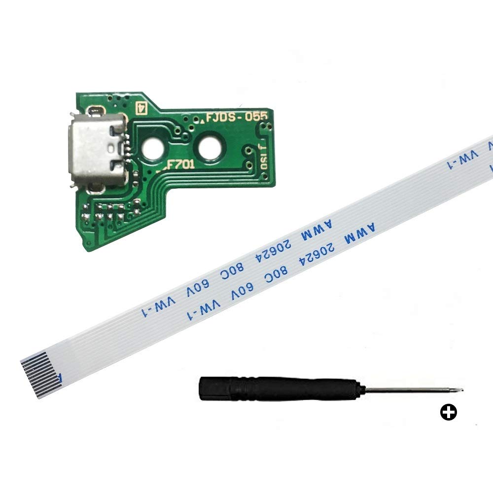 Original USB Charging Port Circuit Board JDS-050 FJDS-055 Replacement for Sony PS4 5th Gen Controller with 12-Pin Cable - Gaming Accessory for Enhanced Playstation Experience